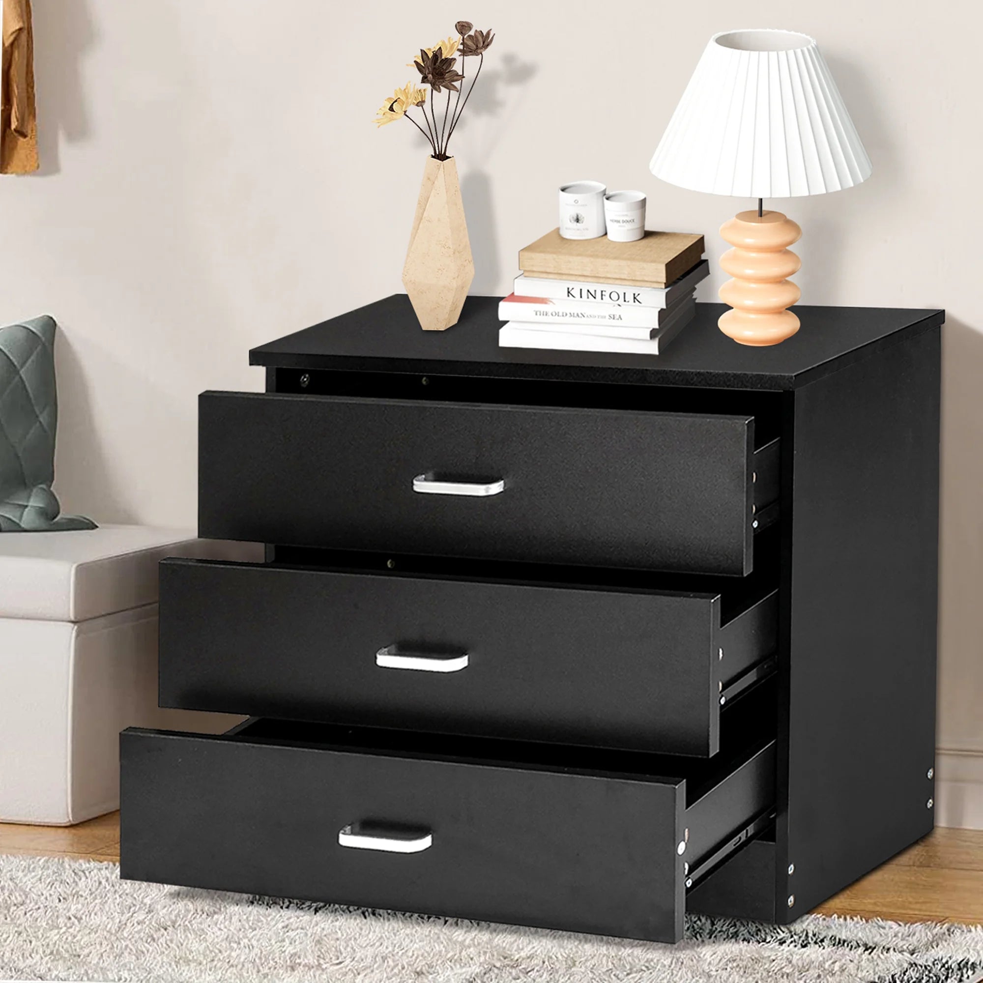 PAPROOS Modern White 4 Drawer Dresser, Chest of Drawers for Bedroom, Storage Cabinet Dresser Organizer Unit with Handle for Living Room, Closet, Hallway, Nursery