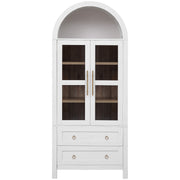 PAPROOS 71” H Arched Kitchen Pantry Cabinet, Wood Tall Pantry Storage Cabinet with 2 Large Drawers, 2 Glass Doors, Modern Farmhouse Hutch Cupboard with Adjustable Shelves for Living Room, White