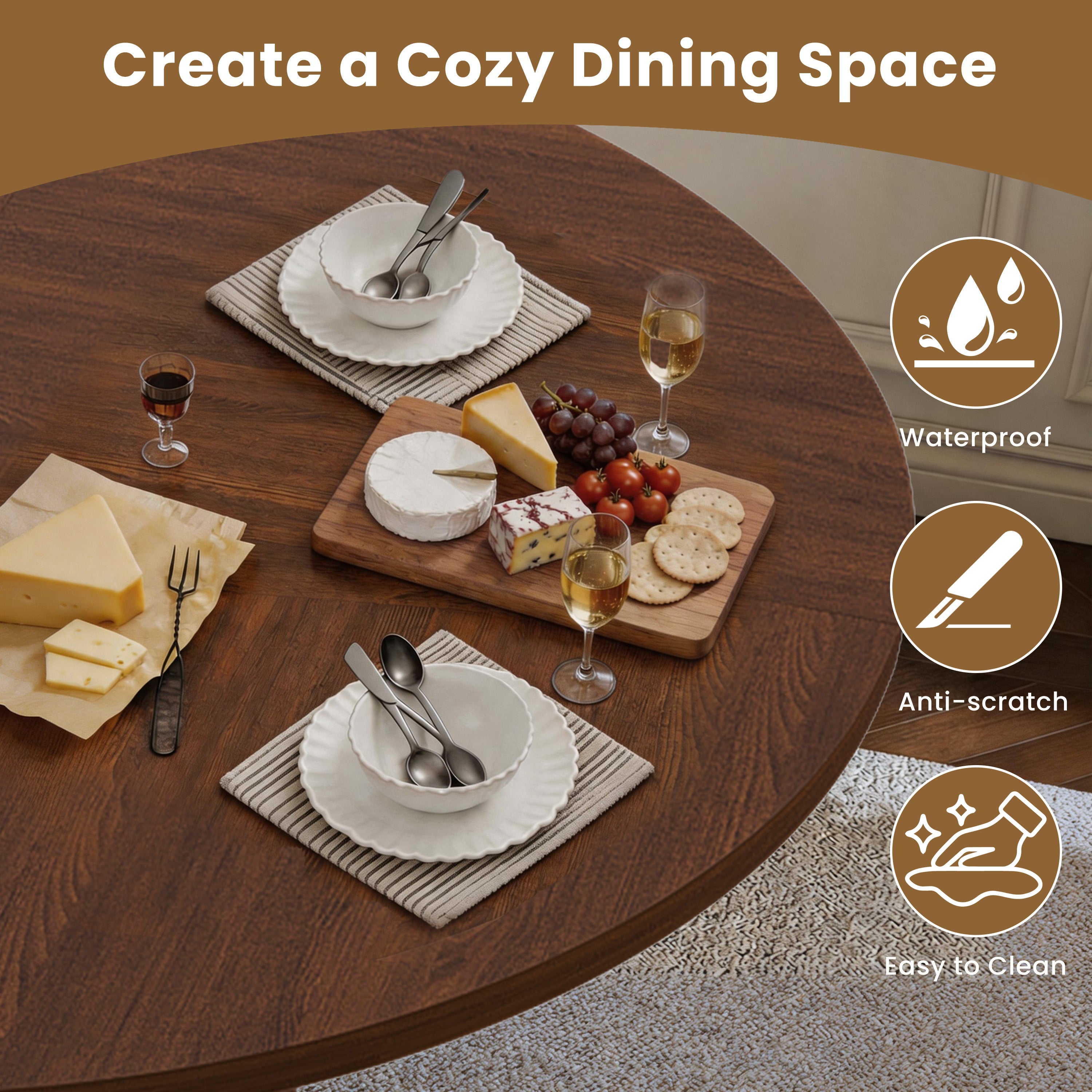 PAPROOS 47'' Round Dining Table for 4
