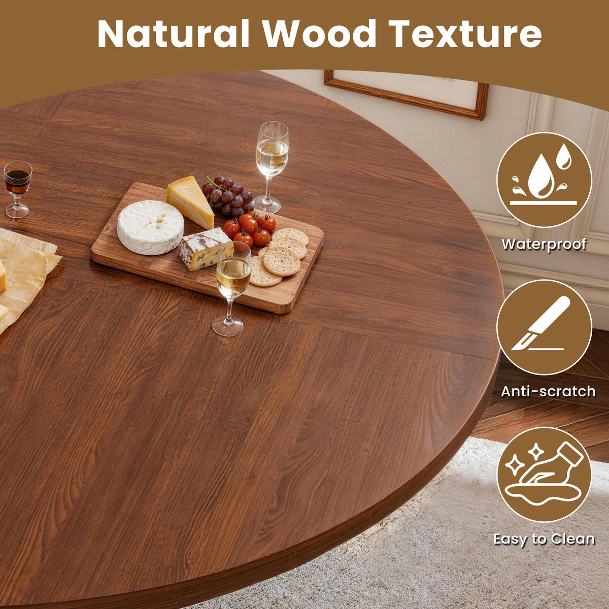 Round Dining Table for 4-6, PAPROOS 47'' Large Wood Kitchen Table, Dining Room Table with Wide Tabletop & Cross Base, Circle Dining Table Dinner Table for Kitchen Dining Room, Brown(Only Table)