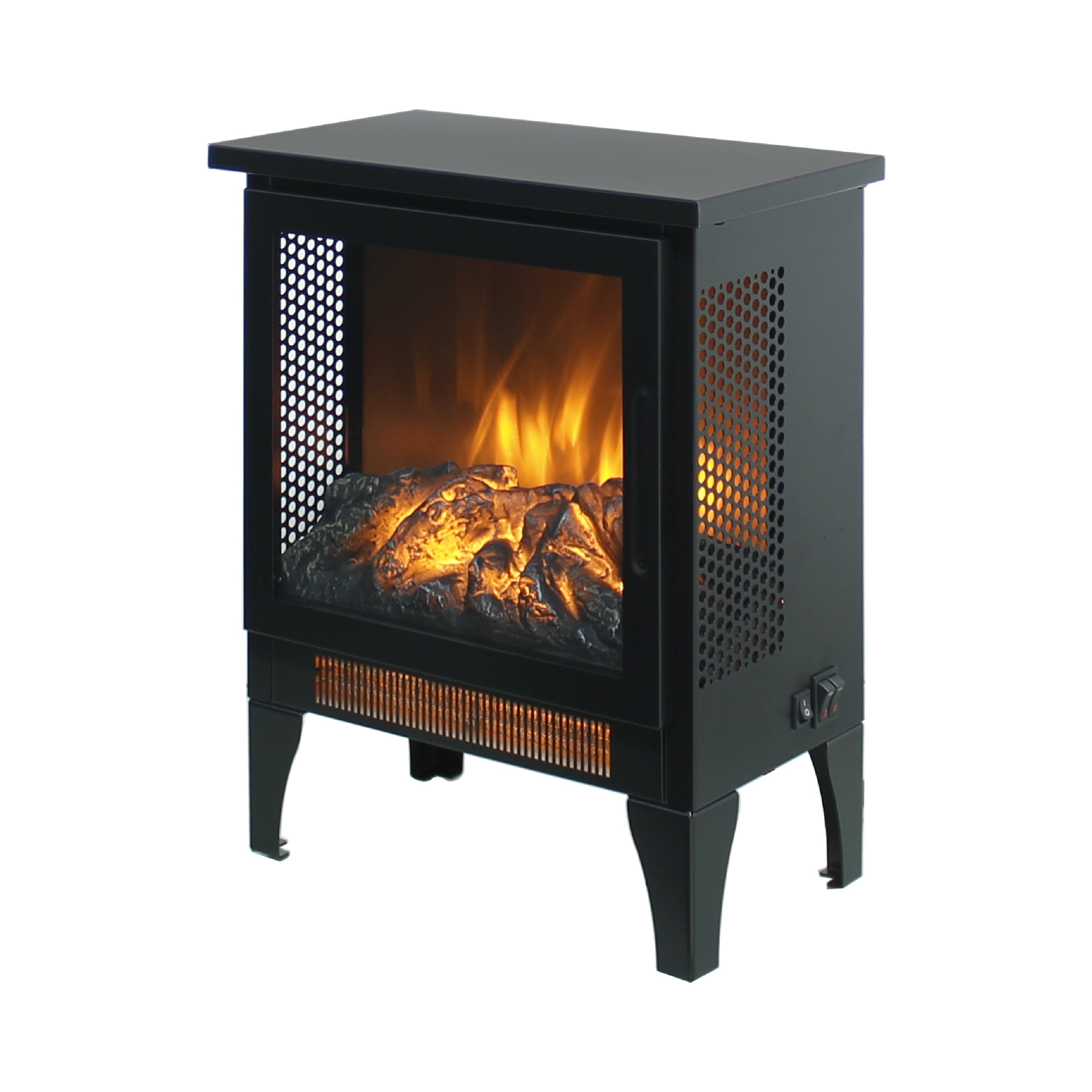 Electric Fireplace Stove Heater, PAPROOS 17" Freestanding Fireplace Stove, 3D Realistic Flame Effect, Fireplace Heater for Home Bedroom,Overheat Protection, CAS Certified, 1400W/700W, Black
