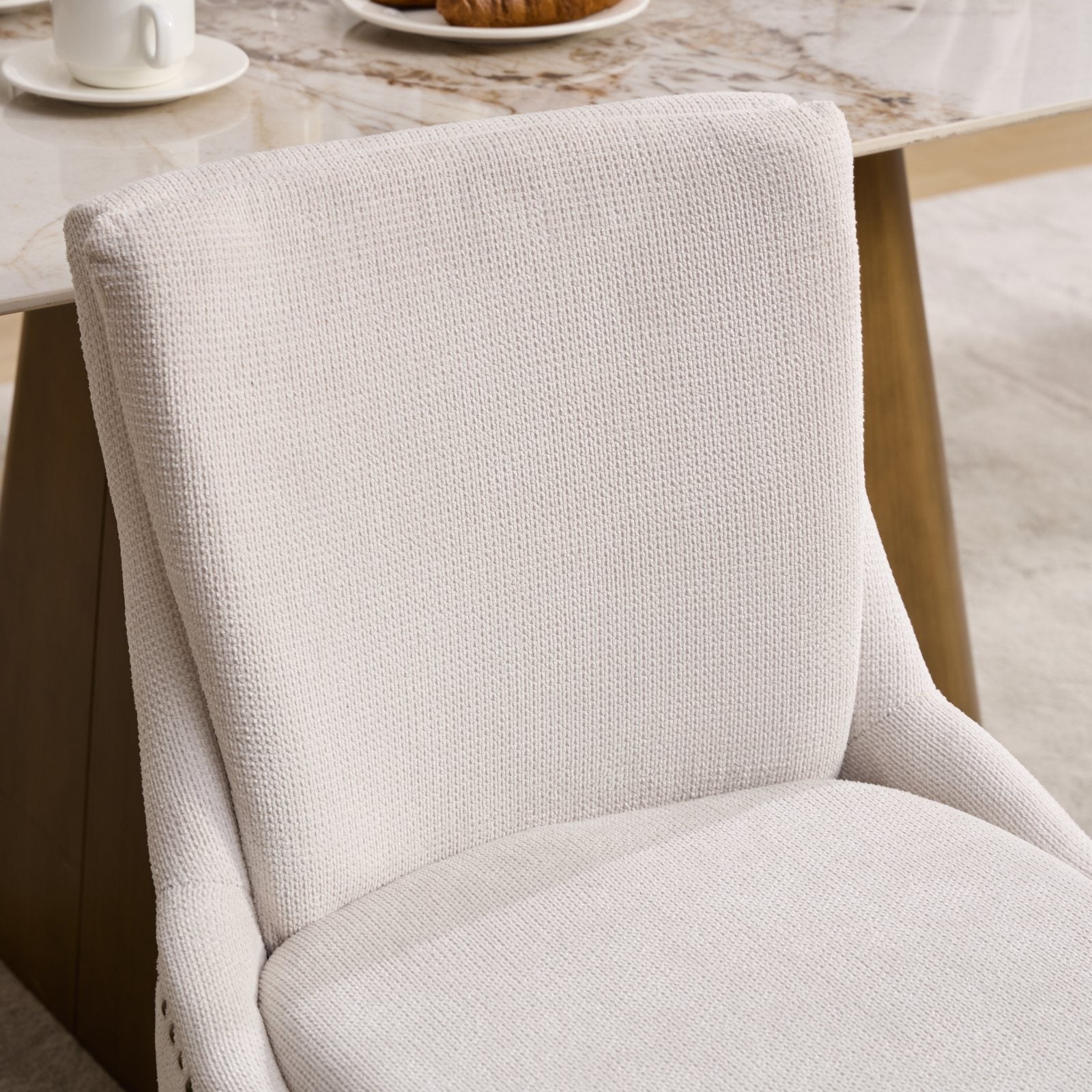 Dining Chairs Set of 2, Paproos Chenille Upholstered Dining Chairs, Modern Accent Chair with Nailhead Trim, Side Chair with Backrest and Wooden Curved Legs for Kitchen Dining Living Room
