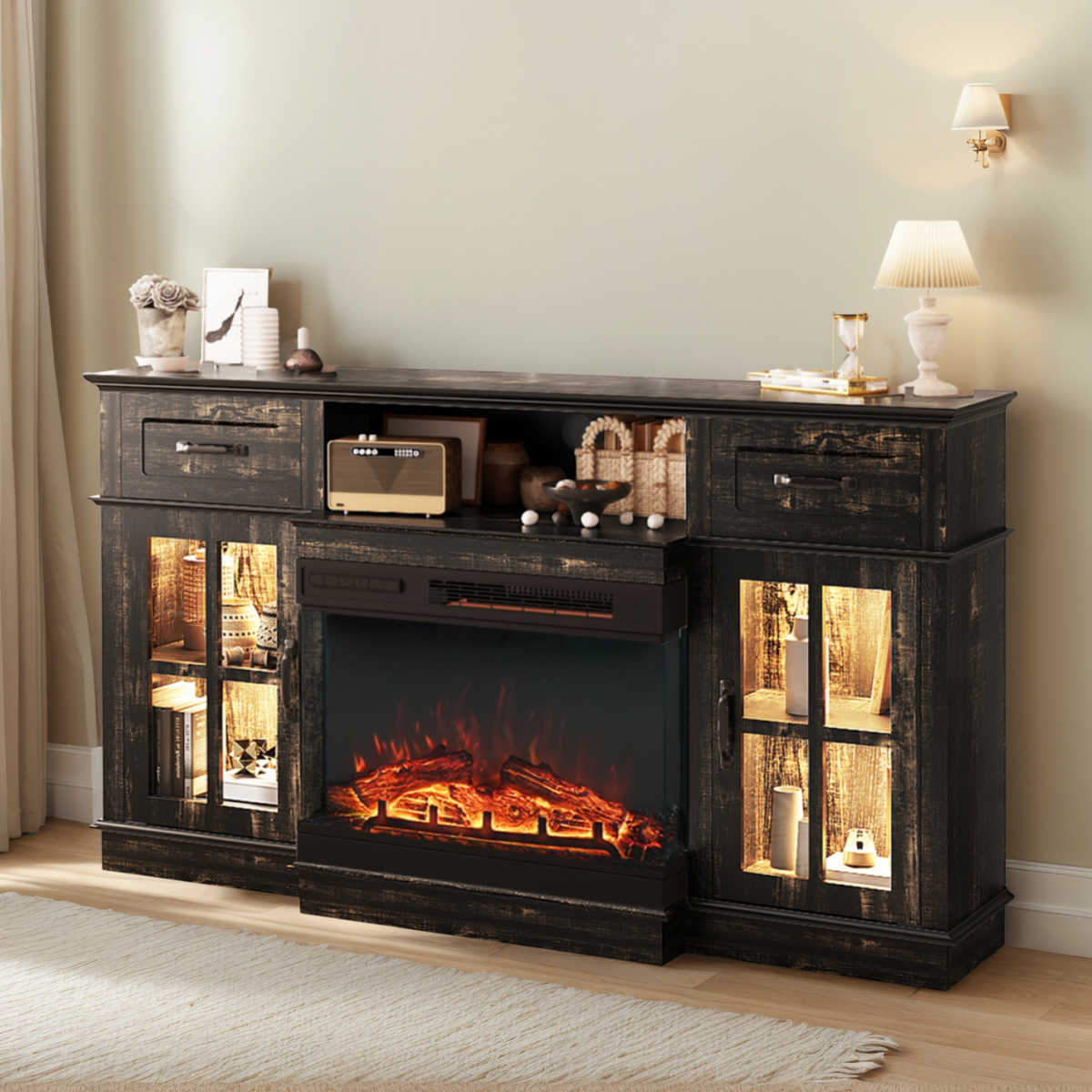 PAPROOS 58" Fireplace TV Stand