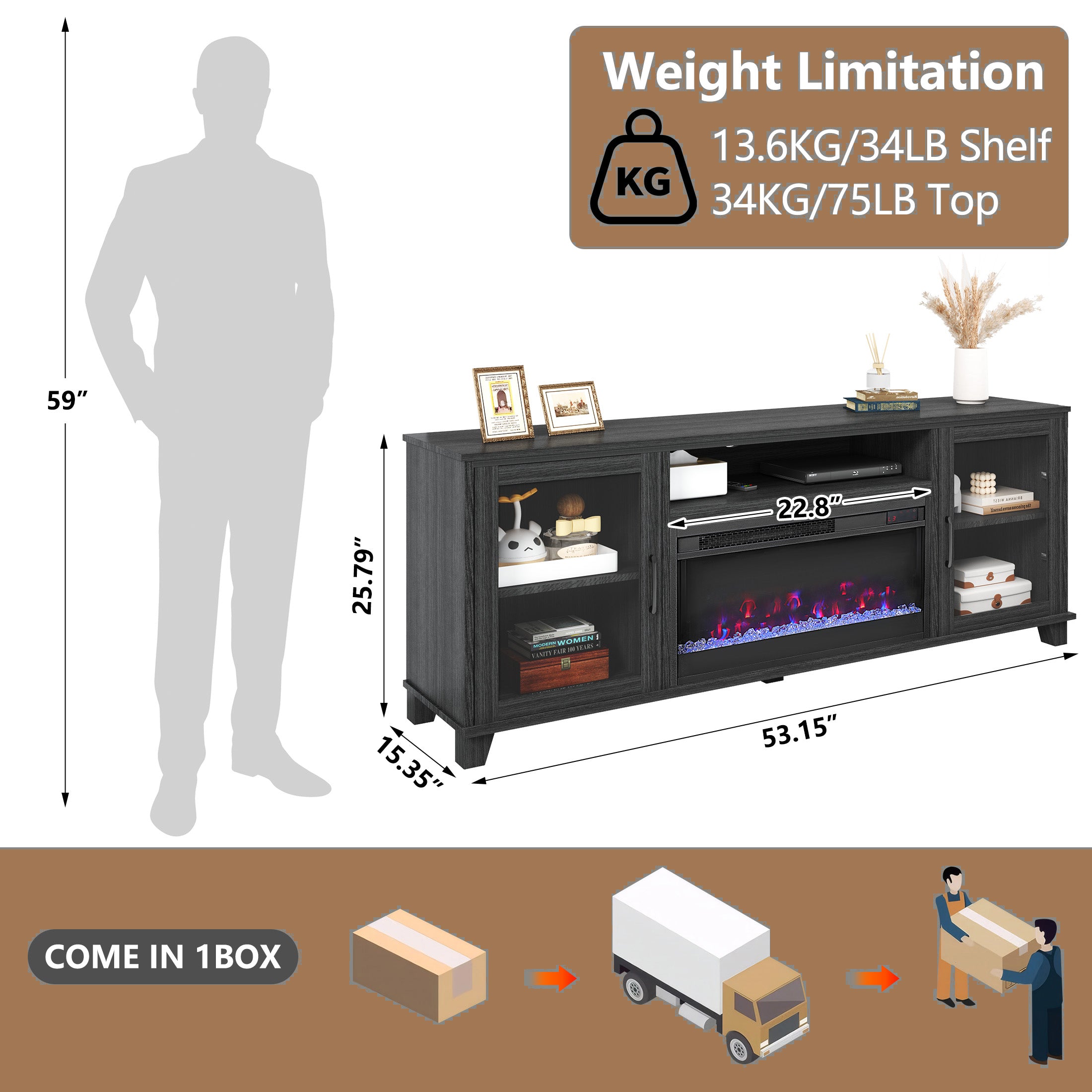 PAPROOS Fireplace TV Stand