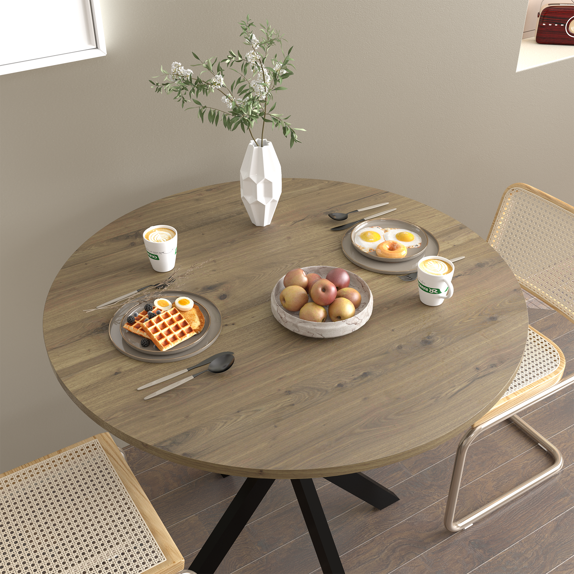 PAPROOS 31" Round Dining Table for 4, Kitchen Table, Dining Room Table with Thickened Wooden Tabletop and Metal Legs