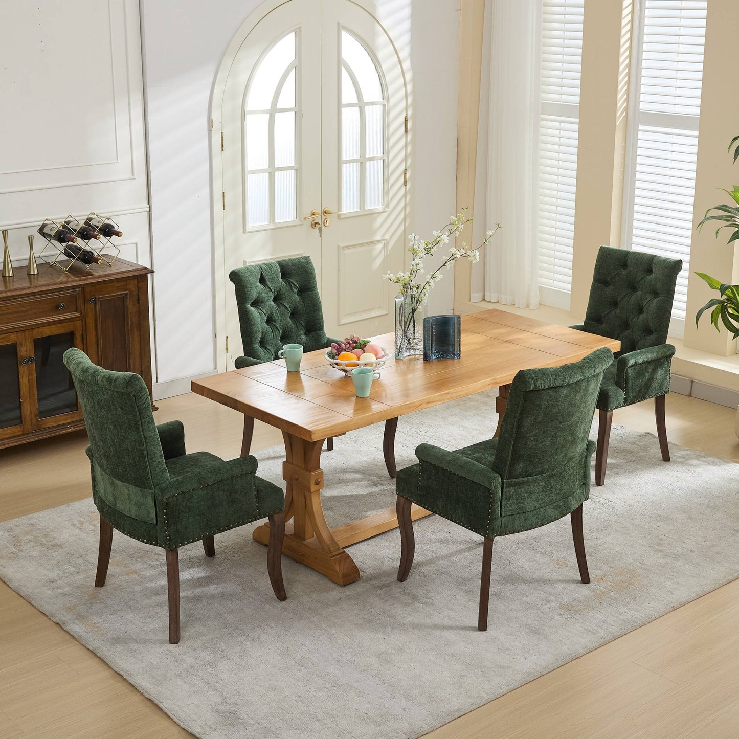 PAPROOS Upholstered Dining Chair, Chenille Fabric Tufted Dining Room Chair with Curved Solid Wood Legs, Modern Accent Dining Chair with Arm, Armchair for Kitchen, Living Room, Black