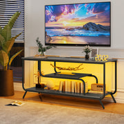 PAPROOS LED TV Stand for 55 Inch TV, Entertainment Center with Power Outlets, TV Cabinet with 2 Open Storage Shelves and Metal Frame, Media Console Table for Living Room, Office