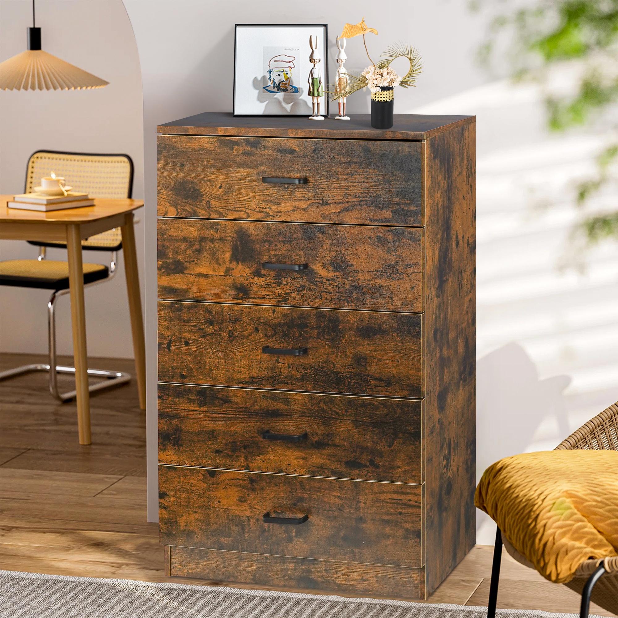 SYNGAR White 5 Drawer Dresser, Chest of Drawers for Bedroom, Modern Storage Cabinet Dresser Organizer Unit with Handle for Living Room, Closet, Hallway, Nursery