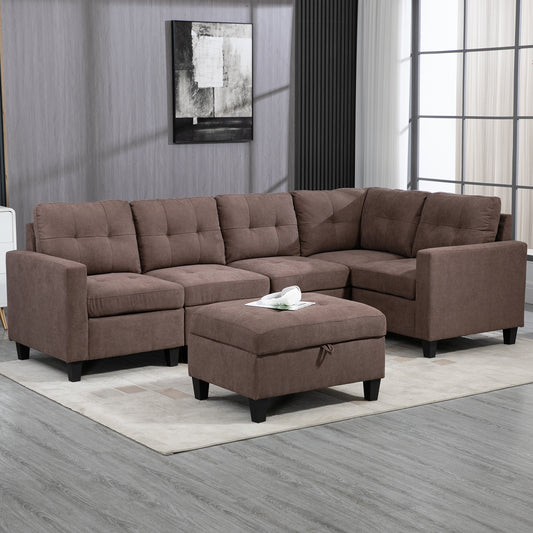 PAPROOS Modular Sectional Couches and Sofas with Storage, Sectional Sofa L Shaped Sectional Couch With Storage Ottomans Table, Modern Sofa Set for Living Room, Brown