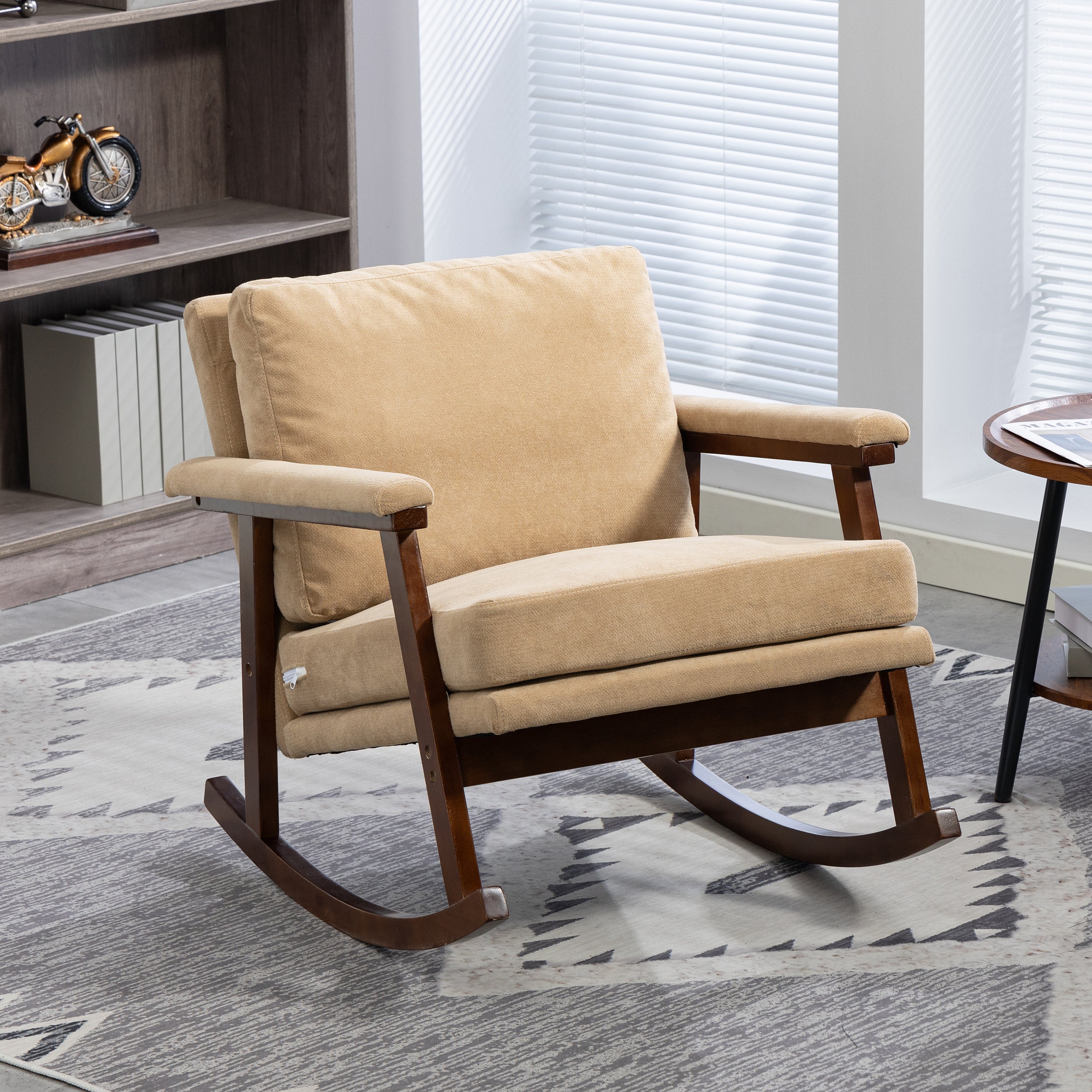 Paproos Rocking Chair, Paproos Velvet Upholstered Rocker Chair, Glider Rocker Accent Chair with Cushion, Rocking Chair for Nursery, Armchair Reading Chair for Living Room Bedroom