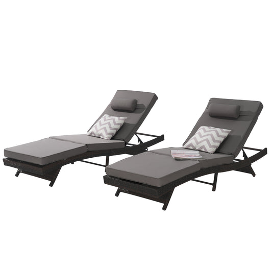 Outdoor Chaise Lounge Chair Set of 2, Wicker Outdoor Lounger Recliner with Cushions and 5-Level Adjustment Backrest, Modern Patio Lounge Chair for Poolside, Garden,