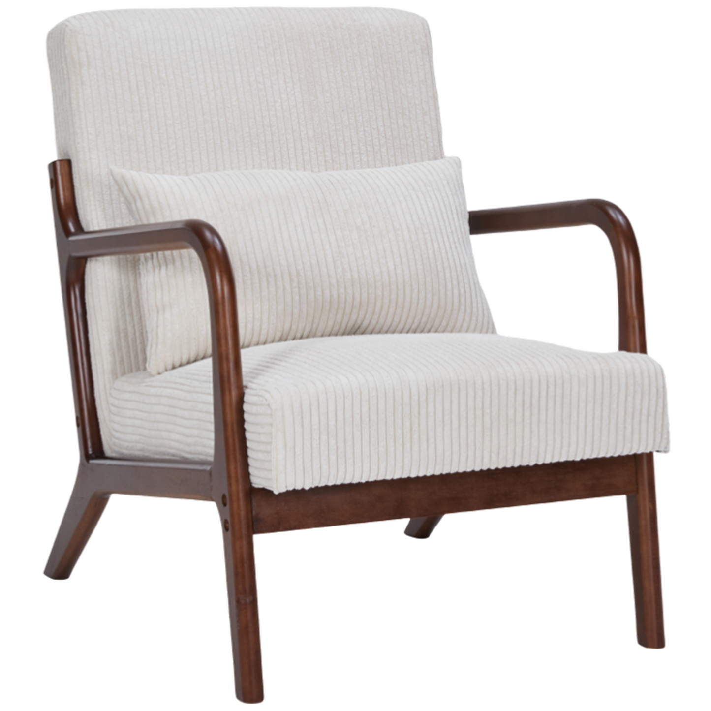 PAPROOS Accent Chair Set of 2, Mid-Century Modern Armchair with Solid Wood Frame and Extra-Thick Backrest, Fabric Upholstered Reading Chair for Living Room Bedroom, Beige