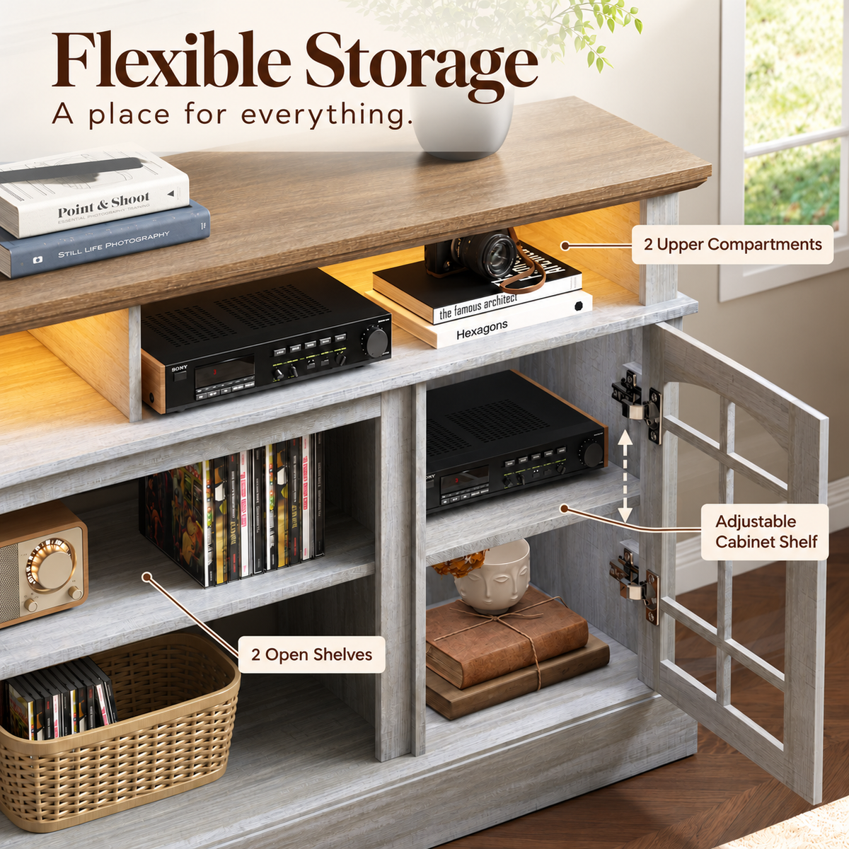 PAPROOS TV Stand with Storage for 65in TVs