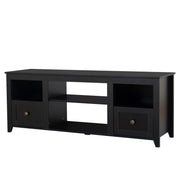 Farmhouse TV Stand for 65 inch TV, LED Entertainment Center Allows for 23in Electric Fireplace, TV Media Console Entertainment Center with Lights, 2 Drawers and Open Shelves, Black