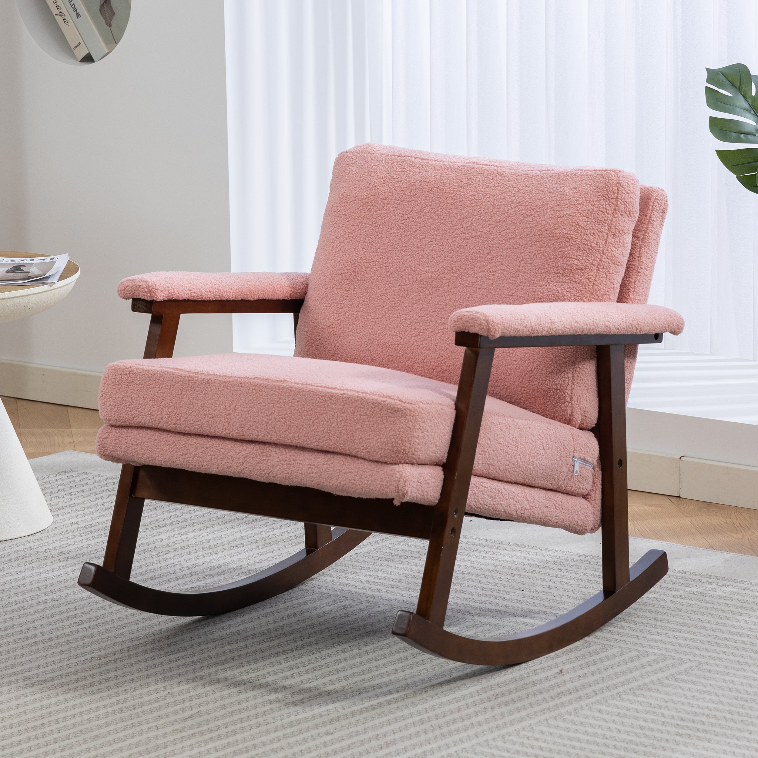 Paproos Rocking Chair, Paproos Velvet Upholstered Rocker Chair, Glider Rocker Accent Chair with Cushion, Rocking Chair for Nursery, Armchair Reading Chair for Living Room Bedroom