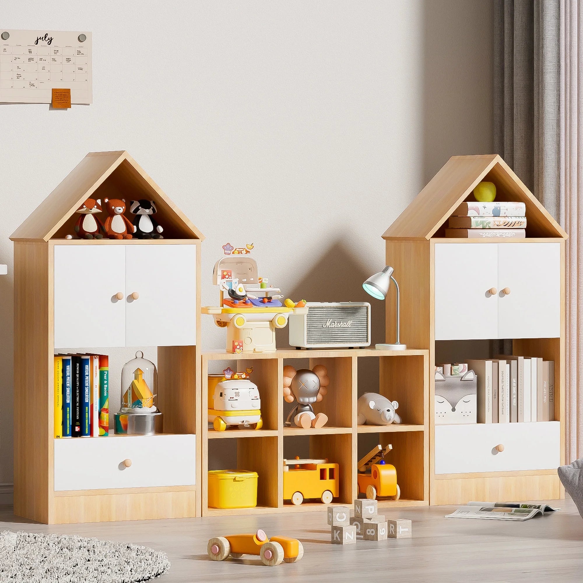 Bookshelf for Kids, Wooden Kids Bookcase with House-Shaped Design, Adjustable Placement, Durable Kids Organizer for Playroom or Bedroom, Single House Design-White