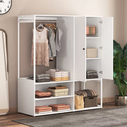Wooden Wardrobe with 2 Doors, Bedroom Armoire Cabinet with Hanging Bar for Adult Bedroom, Large Clothing Storage, White