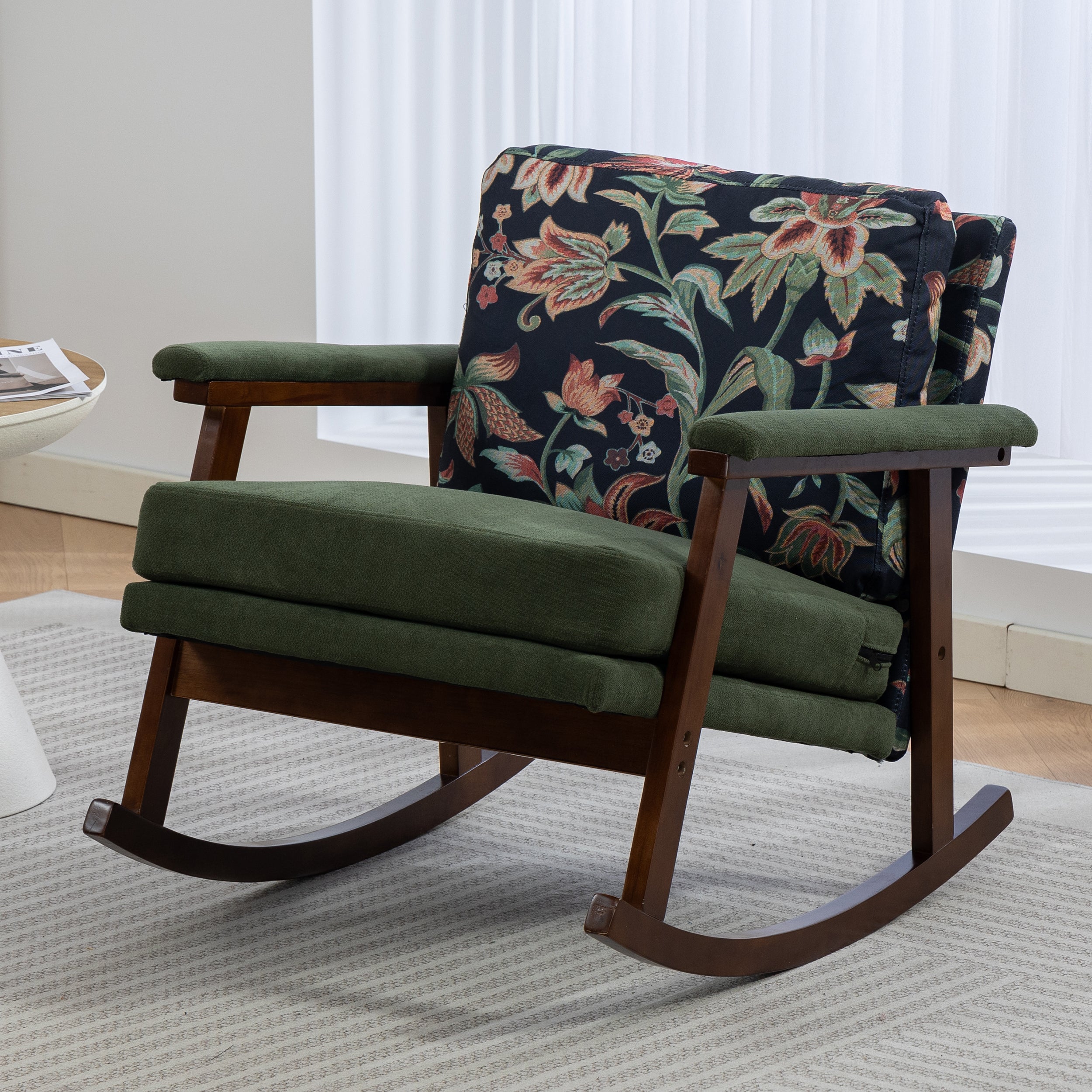 Paproos Rocking Chair, Paproos Velvet Upholstered Rocker Chair, Glider Rocker Accent Chair with Cushion, Rocking Chair for Nursery, Armchair Reading Chair for Living Room Bedroom