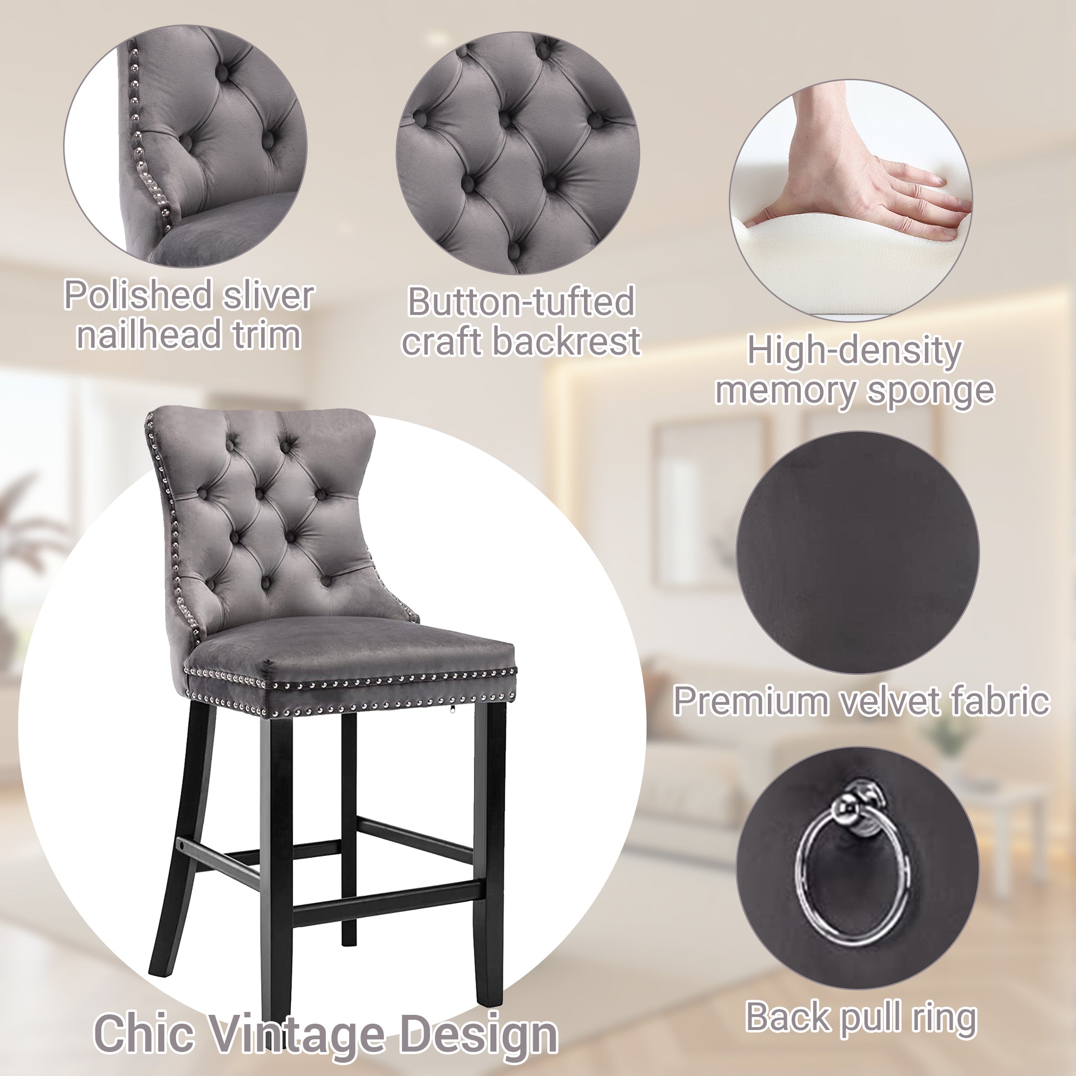 PAPROOS Upholstered Bar Stools Set of 2