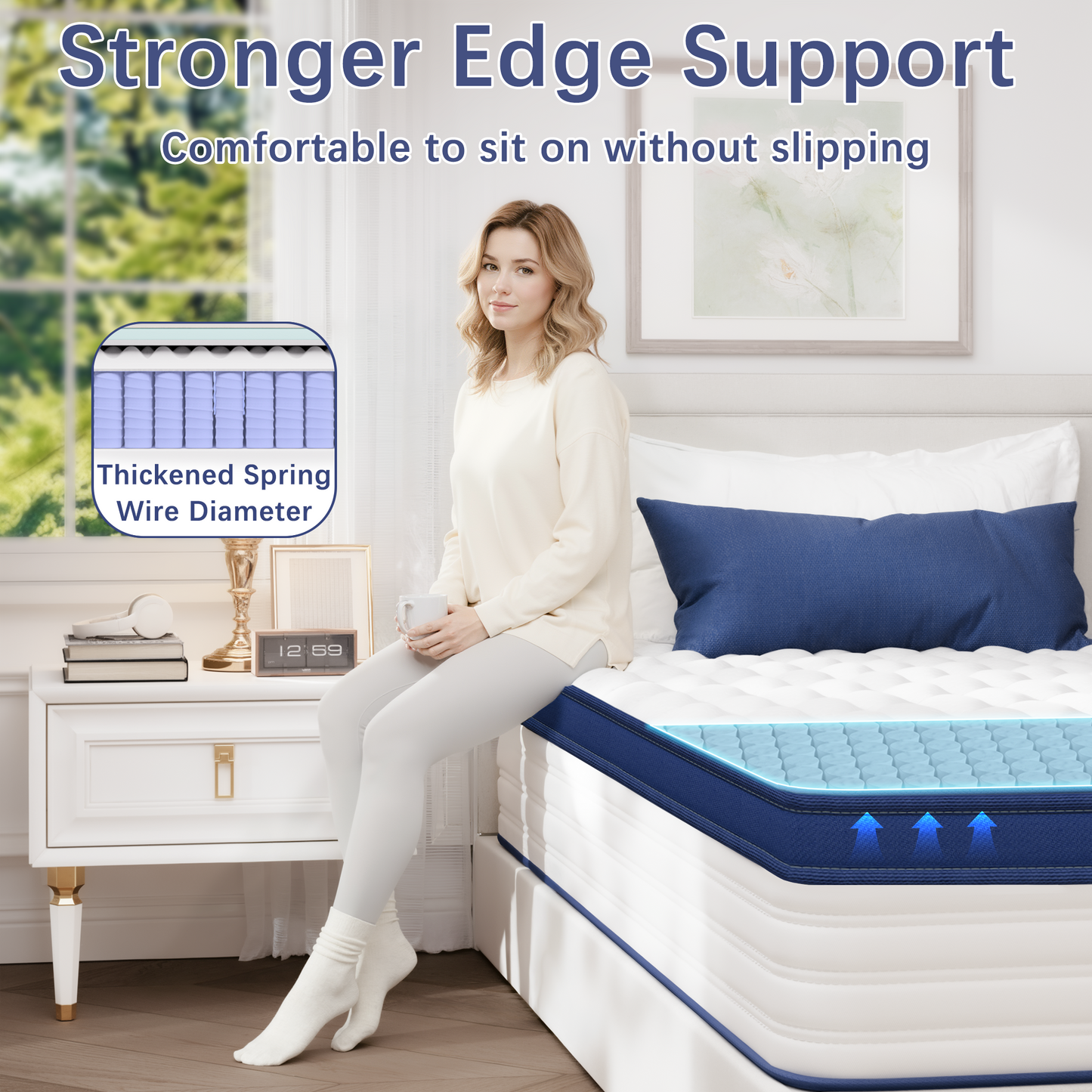 Twin Mattress, PAPROOS 12" Memory Foam Hybrid Mattress in a Box, Cool Individual Pocket Spring Mattress with Breathable Knitted Fabric Cover, Twin Size Medium Firm Mattress, CertiPUR-US, White/Blue