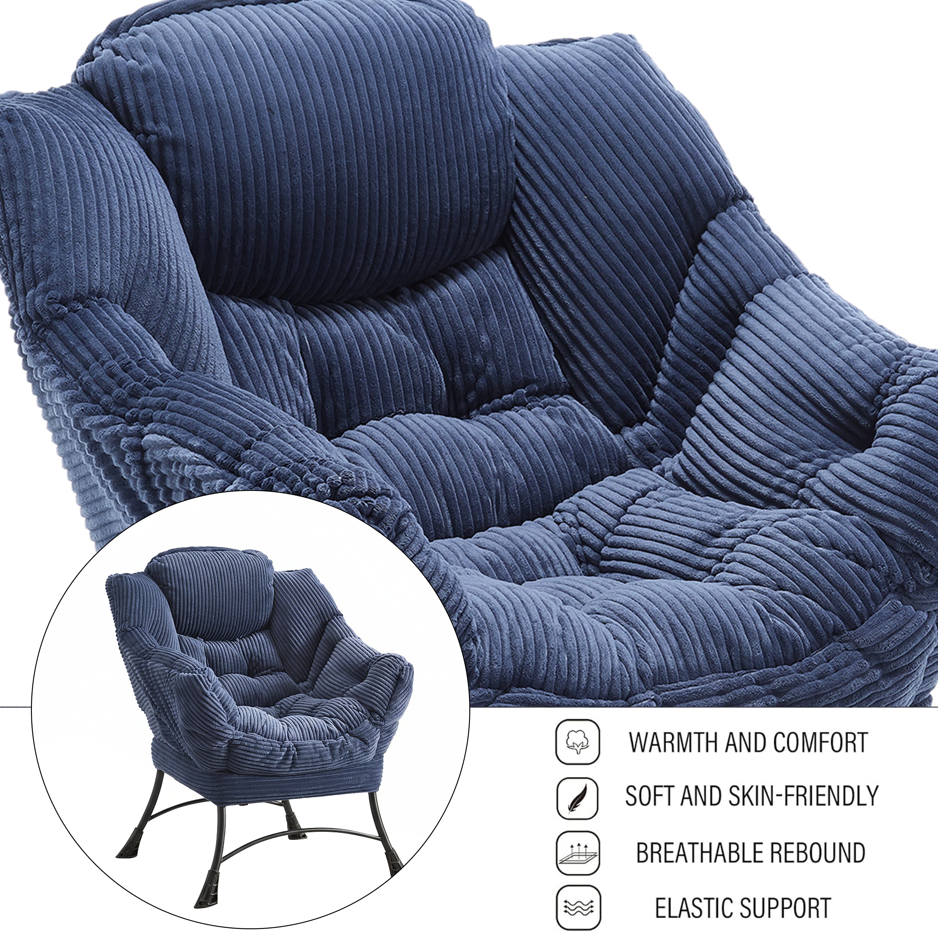 PAPROOS Lazy Chair with Foldable Ottoman