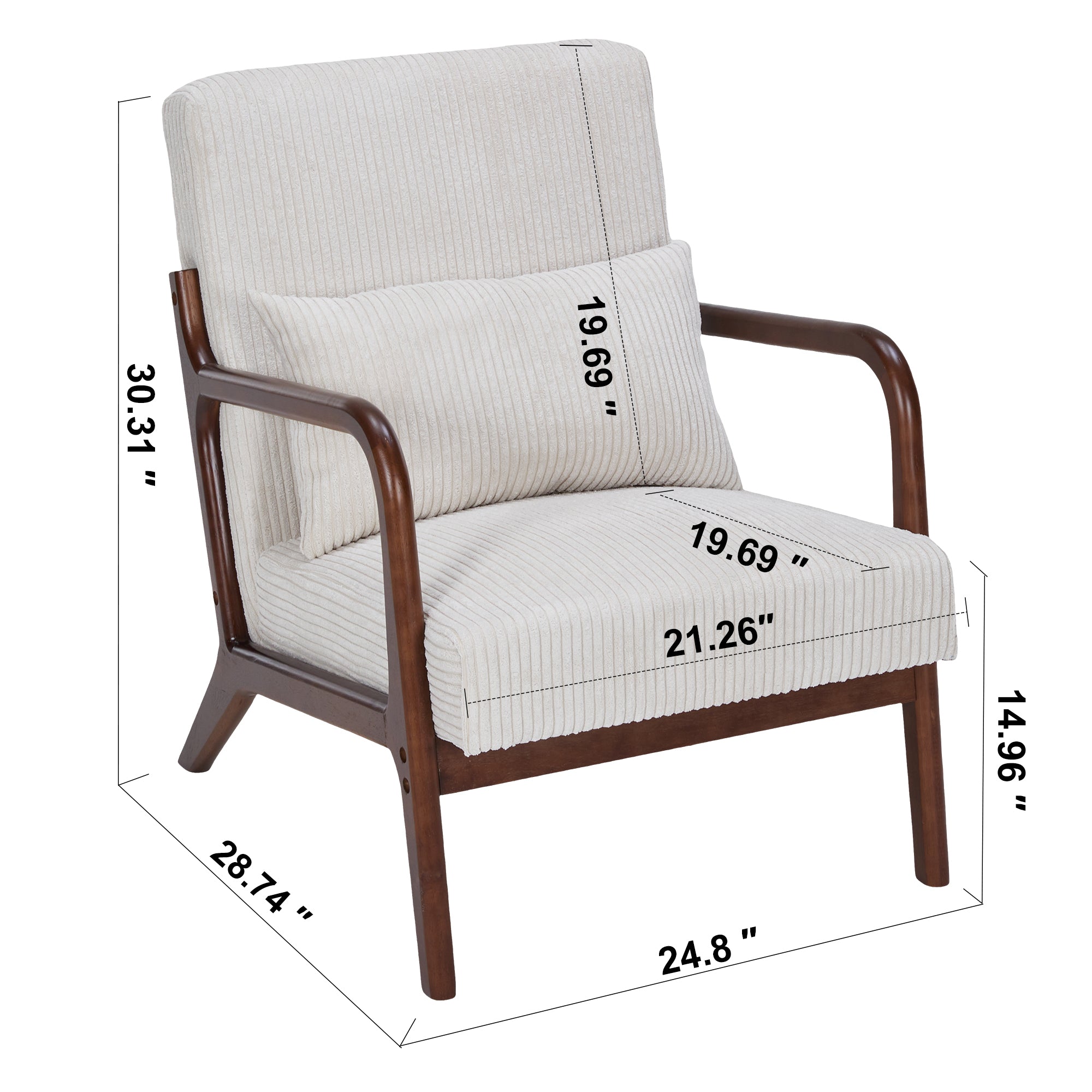 PAPROOS Accent Chair Set of 2, Mid-Century Modern Armchair with Solid Wood Frame and Extra-Thick Backrest, Fabric Upholstered Reading Chair for Living Room Bedroom, Beige