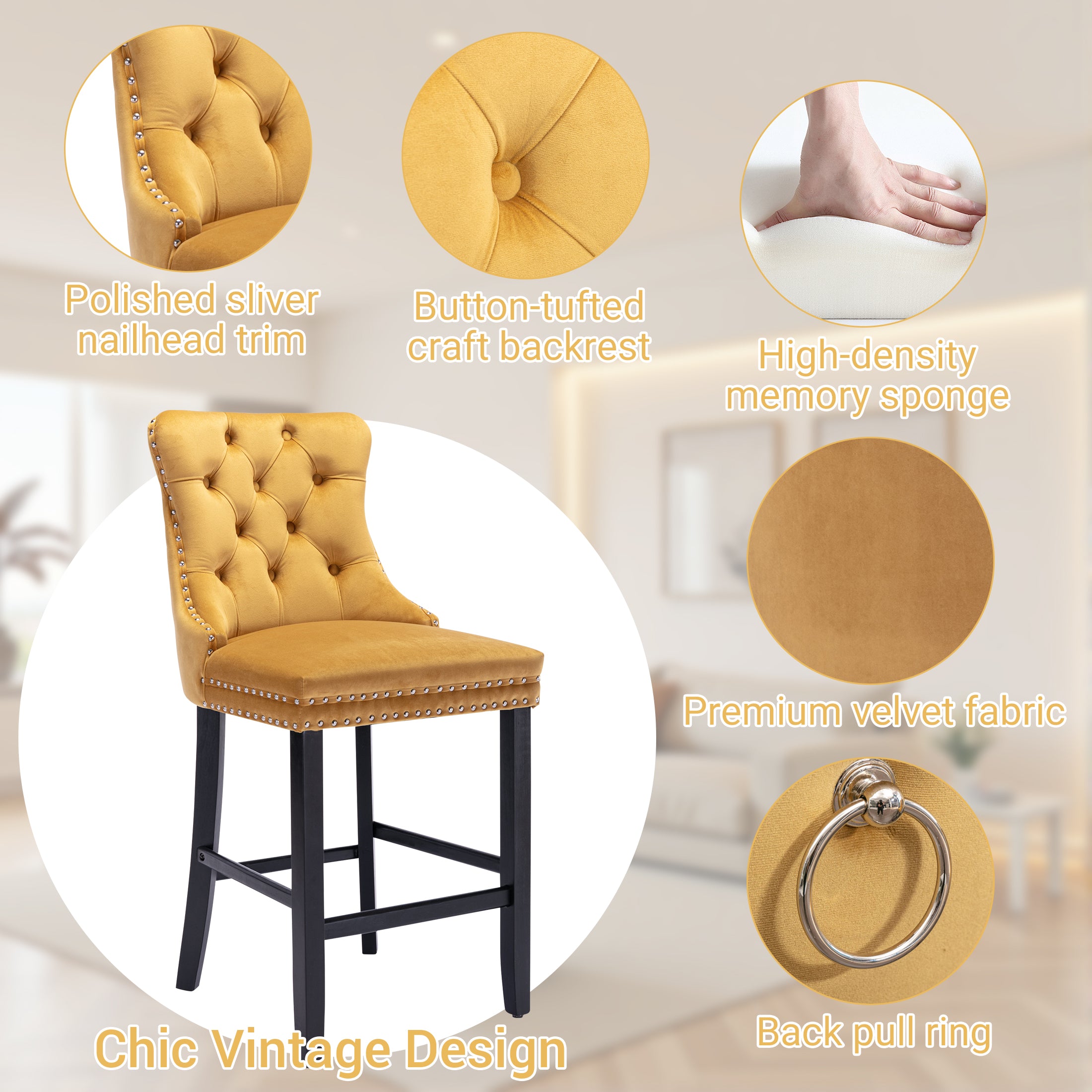 PAPROOS Upholstered Bar Stools Set of 2