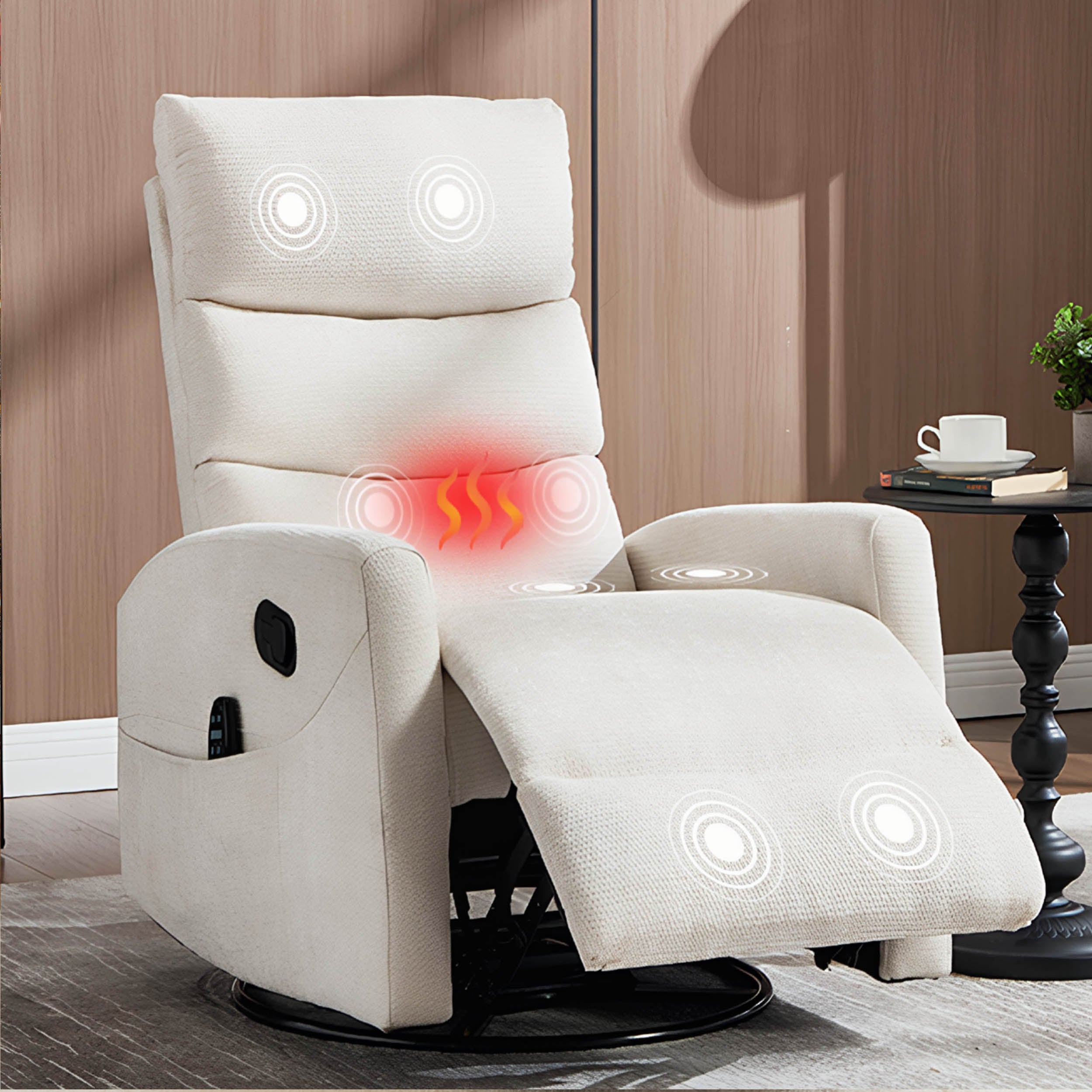 PAPROOS Recliner Chair with Massage and Heat, Fabric 360° Swivel Rocker Recliner, Rocking Chair for Nursery, Manual Recliner for Adults for Home Theater Living Room