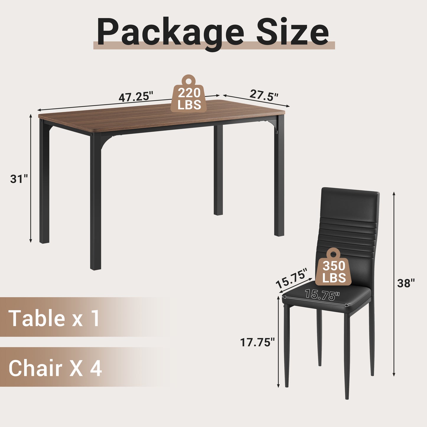5 Piece Dining Table Set for 4, Paproos Wooden Dining Table and Chairs Set, Modern Kitchen Table Set with PU Leather Upholstered Chairs, Dining Room Table Set for Living Room Breakfast Nook
