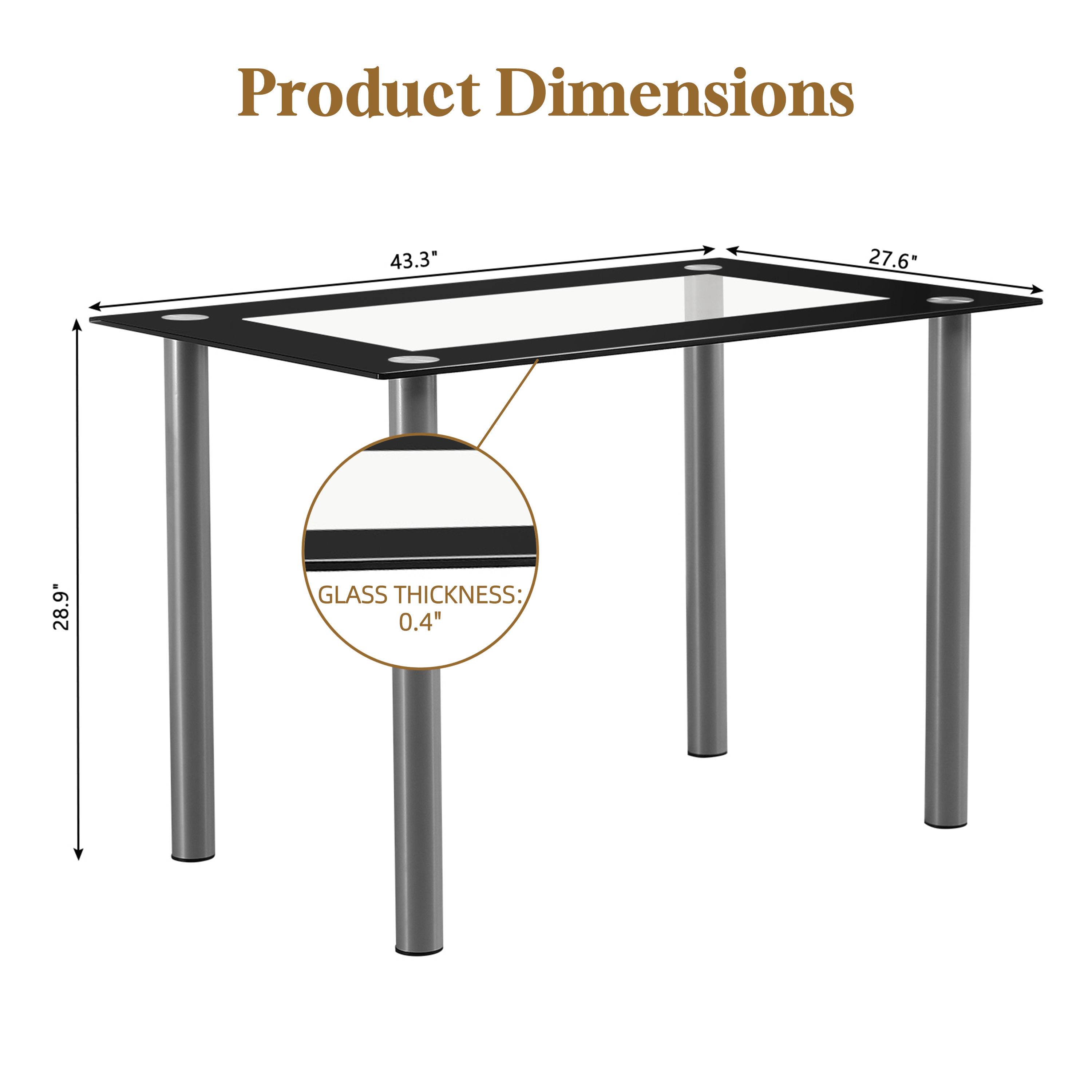 PAPROOS Tempered Glass Dining Table for 4