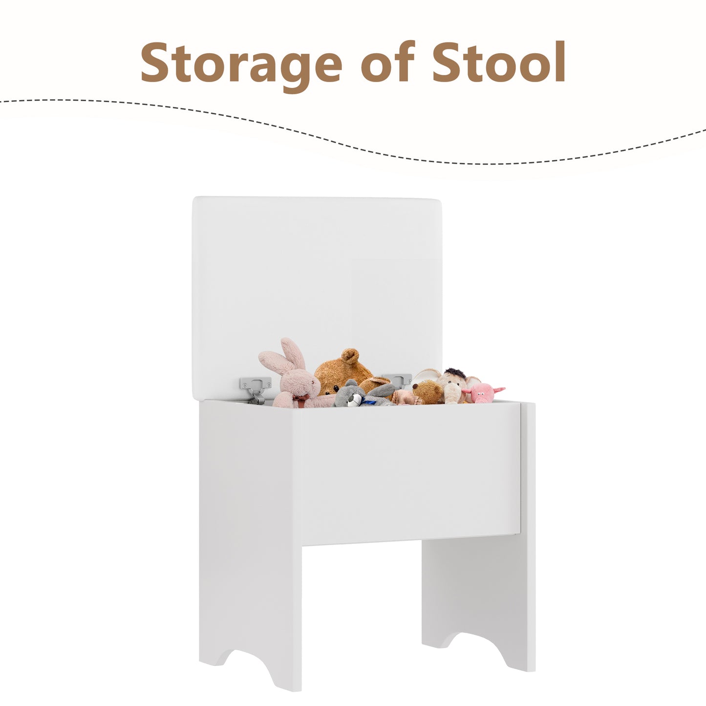 Vanity Desk with Mirror and LED Light, PAPROOS Makeup Vanity with Cabinet and 3 Drawers, Makeup Table with Anti-tipping Function, Upholstered Stool with storage, Shelves with Door, White