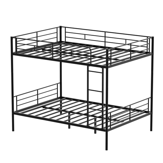 Full over Full Bunk Beds for Kids, Metal Bunk Beds Full Size Convertible Design, Metal Bunkbed Frame with Ladder and Safety Guardrails, Load-Bearing 350lbs, Noise-Free, Black