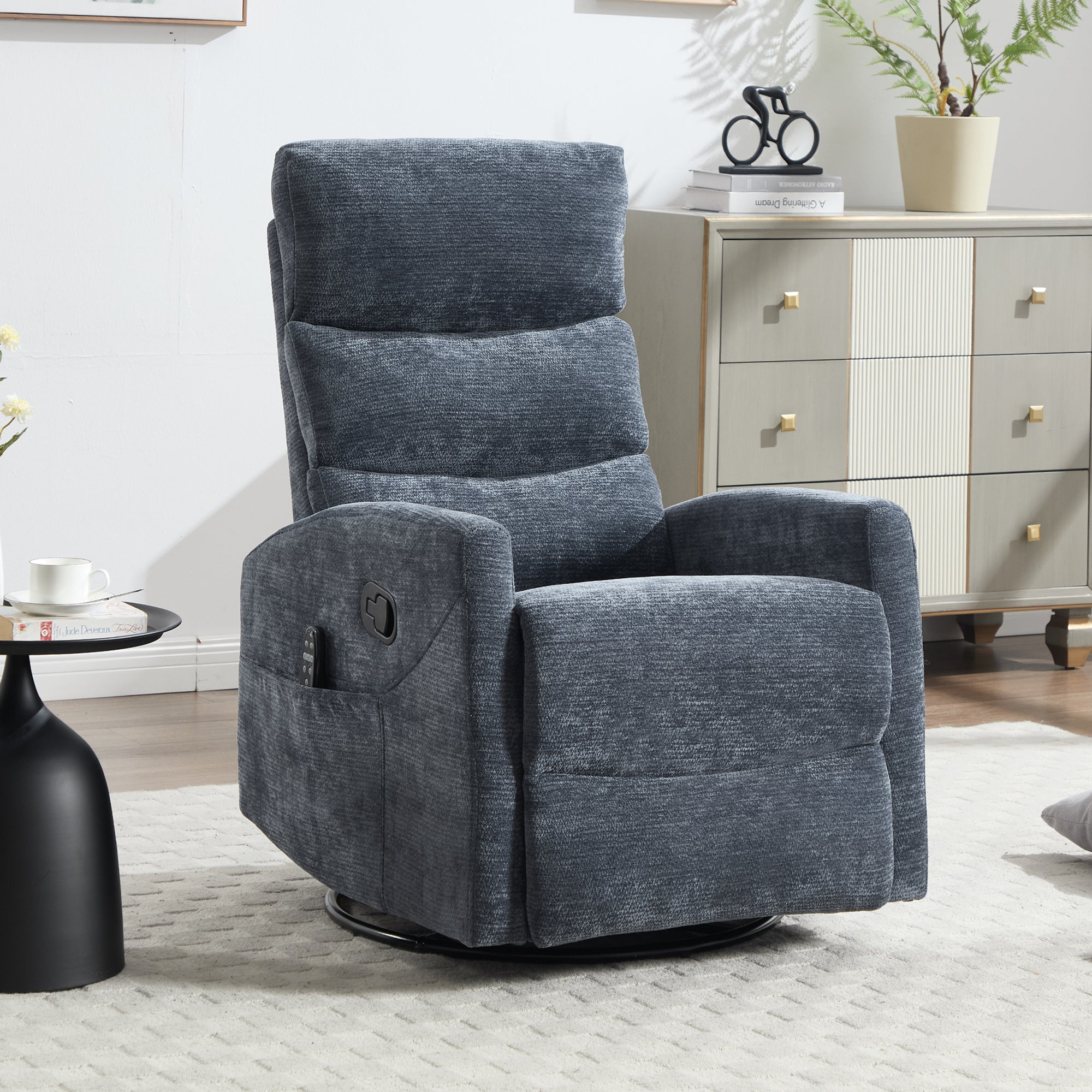 PAPROOS Recliner Chair with Massage and Heat, Fabric 360° Swivel Rocker Recliner, Rocking Chair for Nursery, Manual Recliner for Adults for Home Theater Living Room