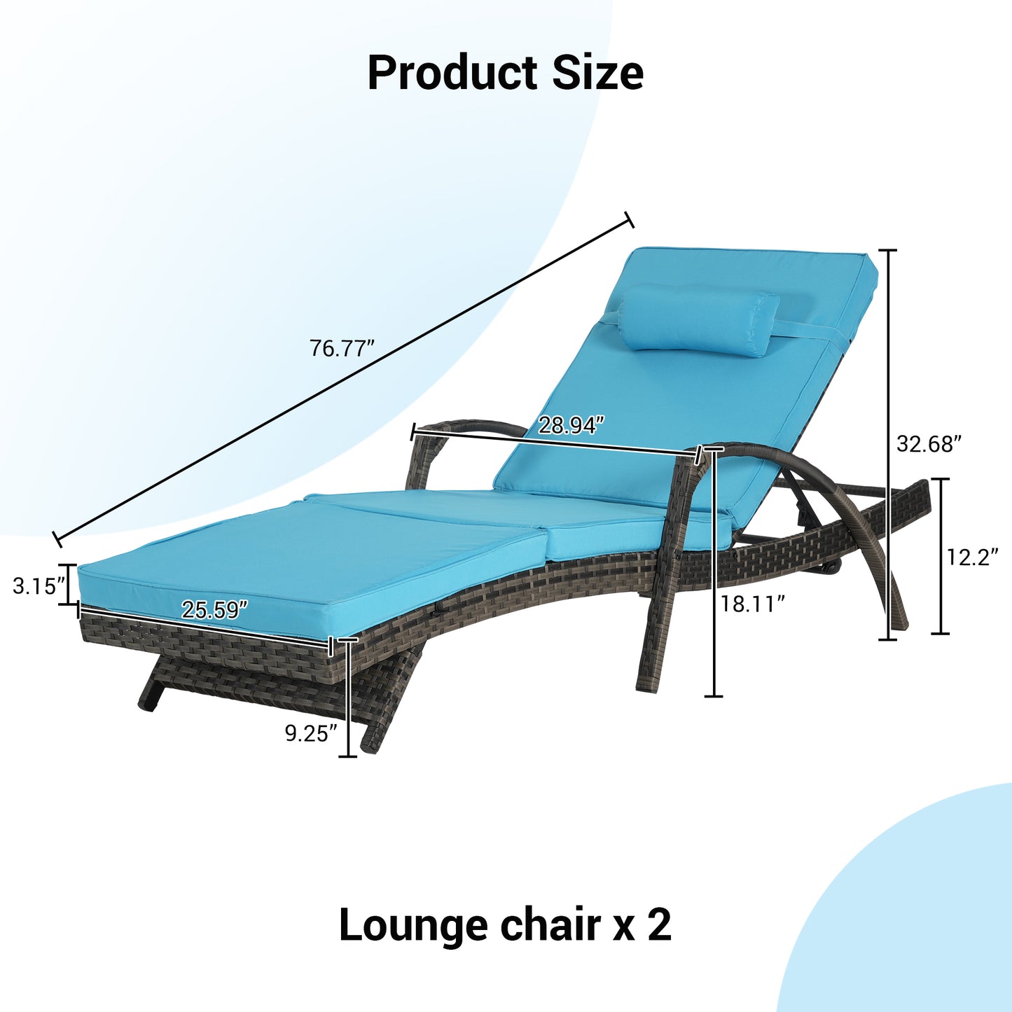 Outdoor Chaise Lounge Chair Set of 2, Rattan Patio Chaise Lounge Chair with Cushion and Arms, Modern 5-Positions Adjustable Outdoor Lounger Recliner for Poolside, Garden, Backyard, Light Gray