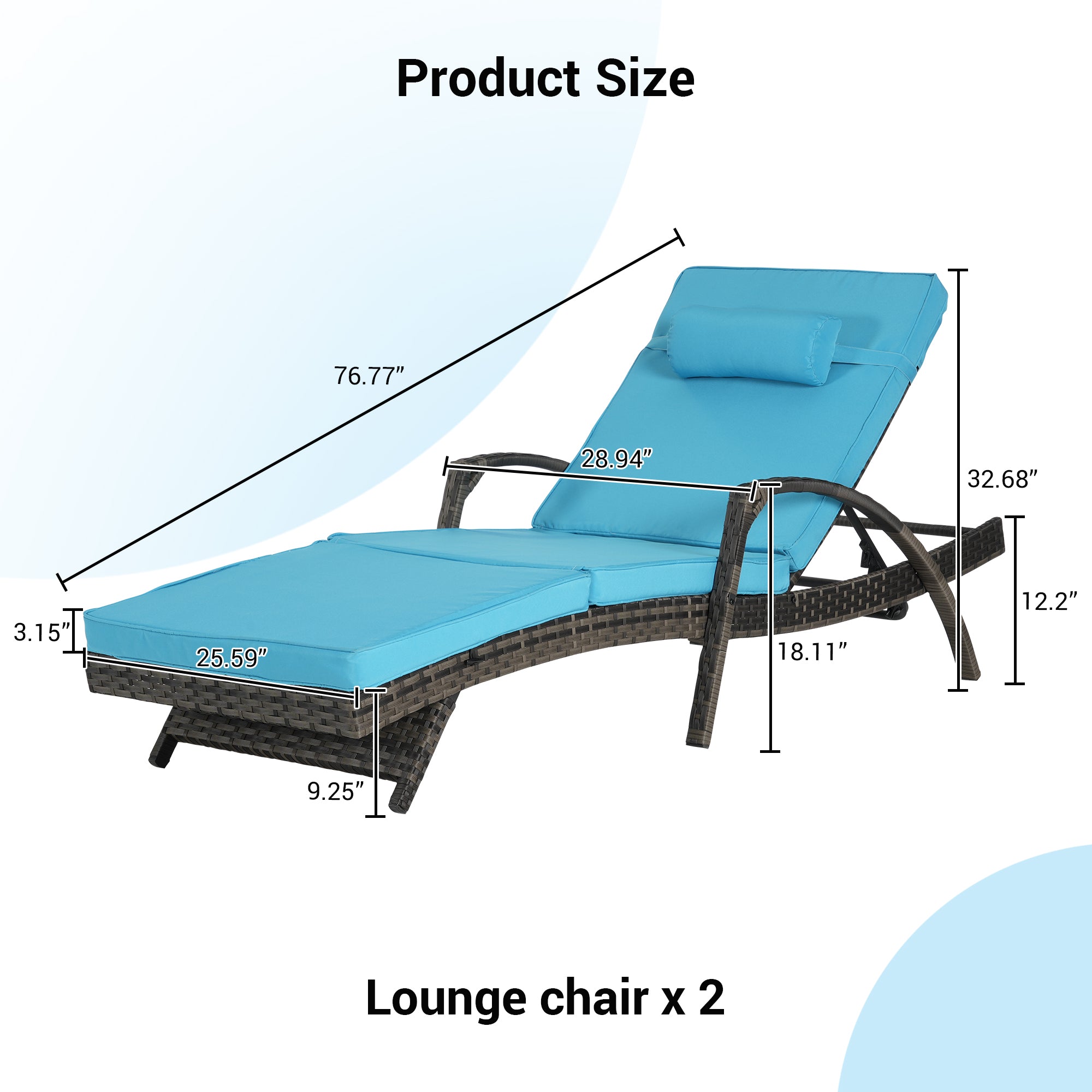 Outdoor Chaise Lounge Chair Set of 2, Rattan Patio Chaise Lounge Chair with Cushion and Arms, Modern 5-Positions Adjustable Outdoor Lounger Recliner for Poolside, Garden, Backyard, Light Gray