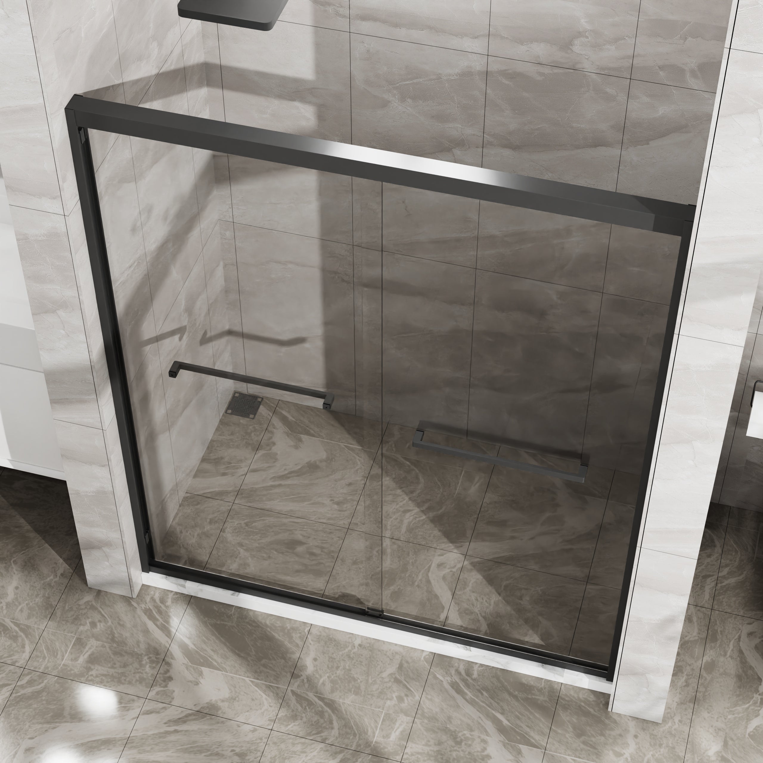 PAPROOS 56” - 60” W X 58” H Sliding Shower Door, 1/4" (6mm) Clear Tempered Glass Double Bathtub Door, Aluminum Frame, Modern Tub Door with Stainless Steel Handle, SGCC Certified, Matte Black