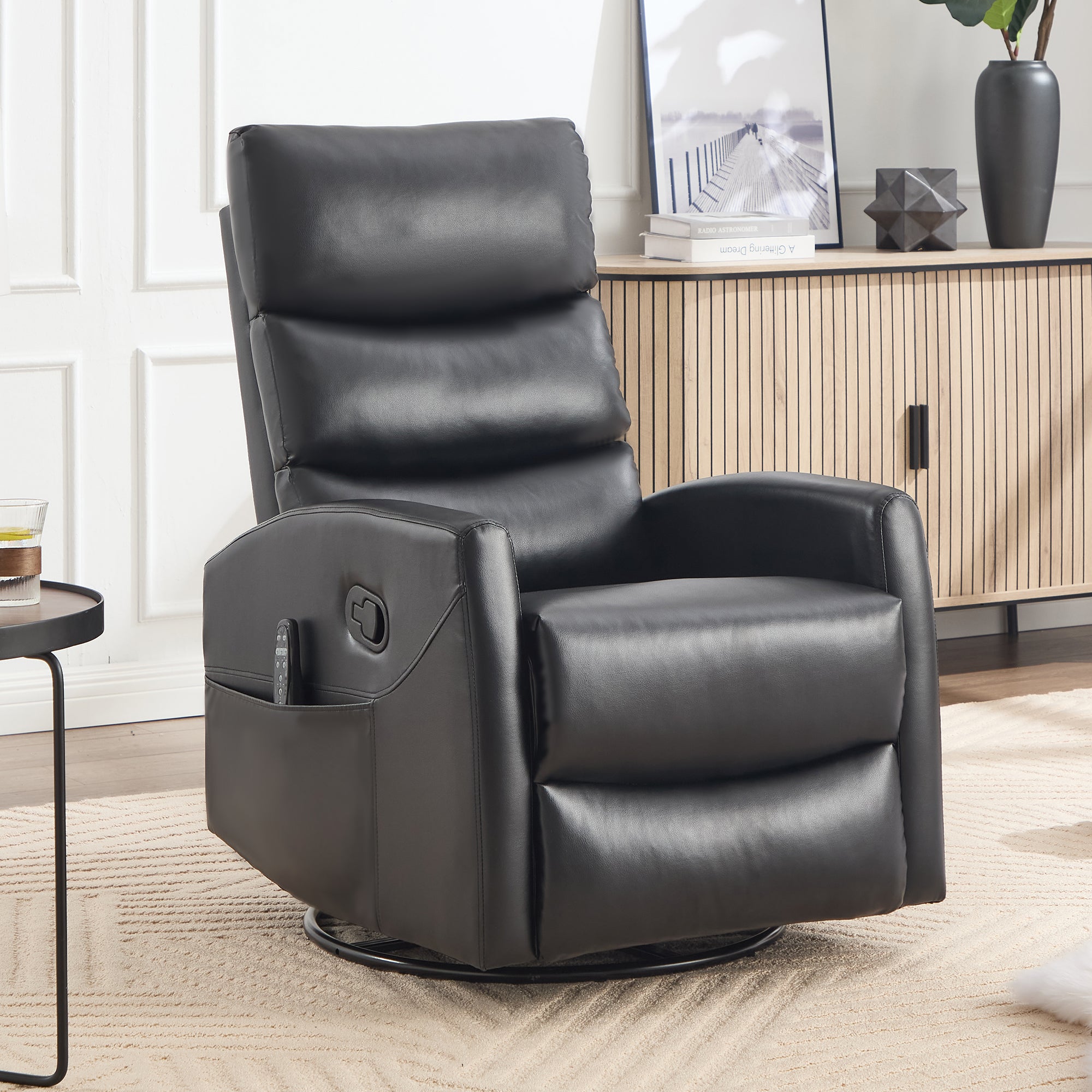 PAPROOS Recliner Chair with Massage and Heat, Fabric 360° Swivel Rocker Recliner, Rocking Chair for Nursery, Manual Recliner for Adults for Home Theater Living Room