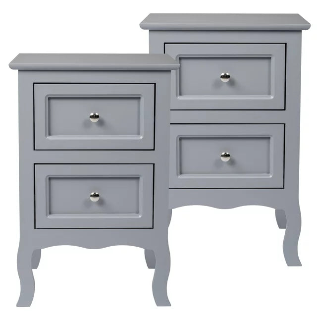 paproos Modern Bed Side Table Set of 2, Nightstand with with 2 Storage Drawers, Sofa Side Table for Living Room, Bedroom, White