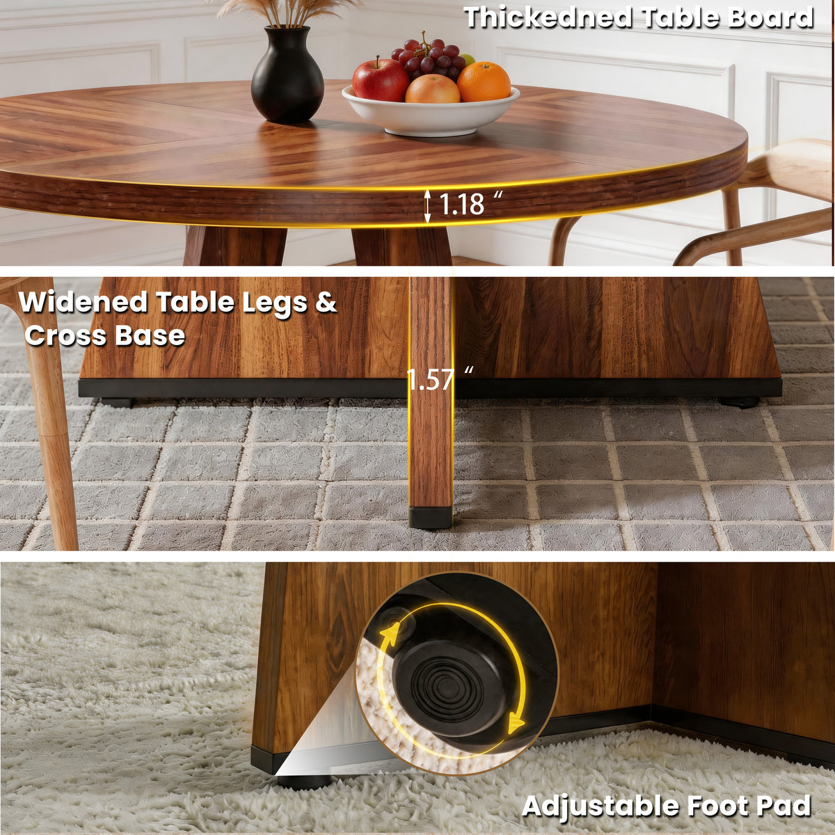 Round Dining Table for 4-6, PAPROOS 47'' Large Wood Kitchen Table, Dining Room Table with Wide Tabletop & Cross Base, Circle Dining Table Dinner Table for Kitchen Dining Room, Brown(Only Table)