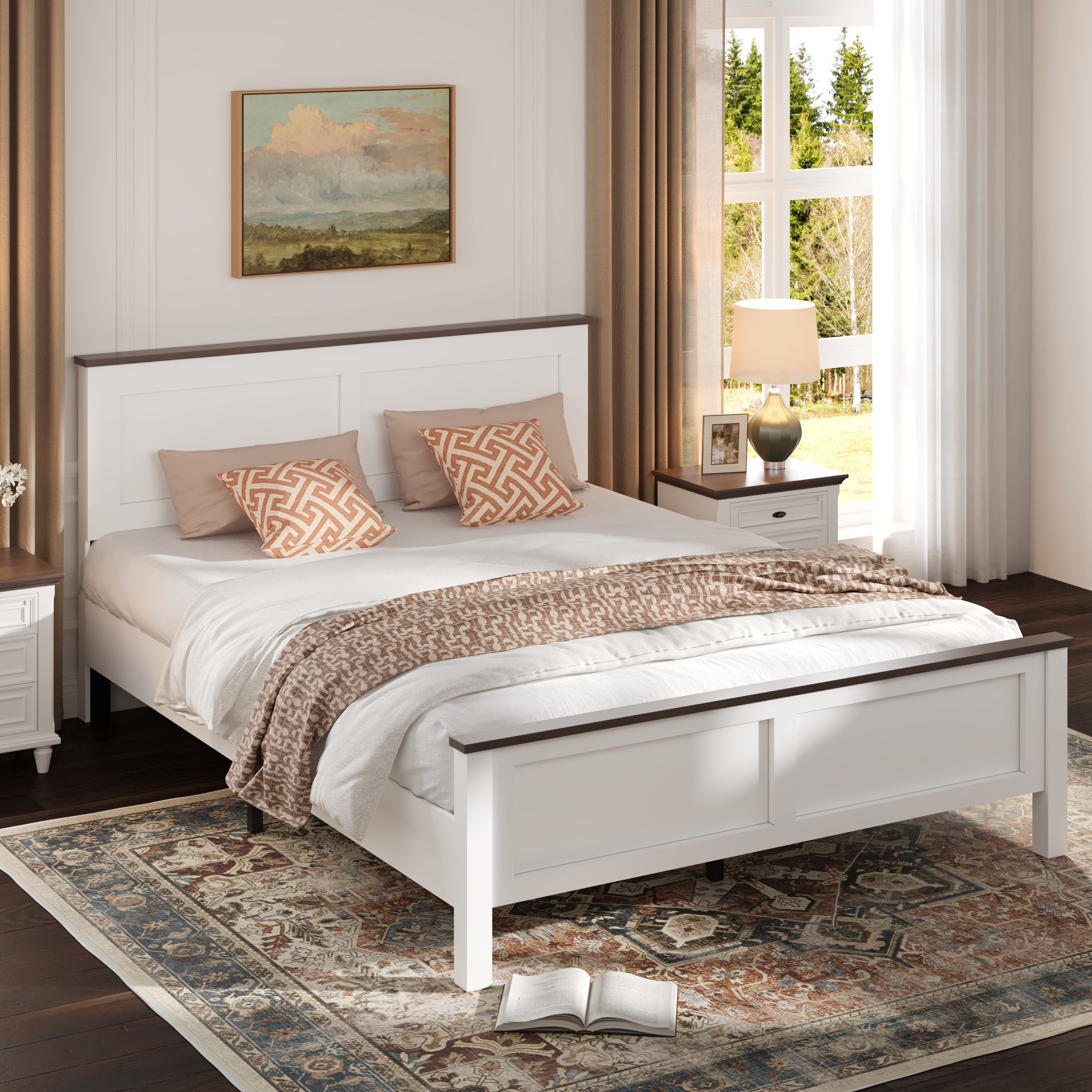 PAPROOS Full Size Bed Frame, Wooden Platform Bed with Headboard and Footboard