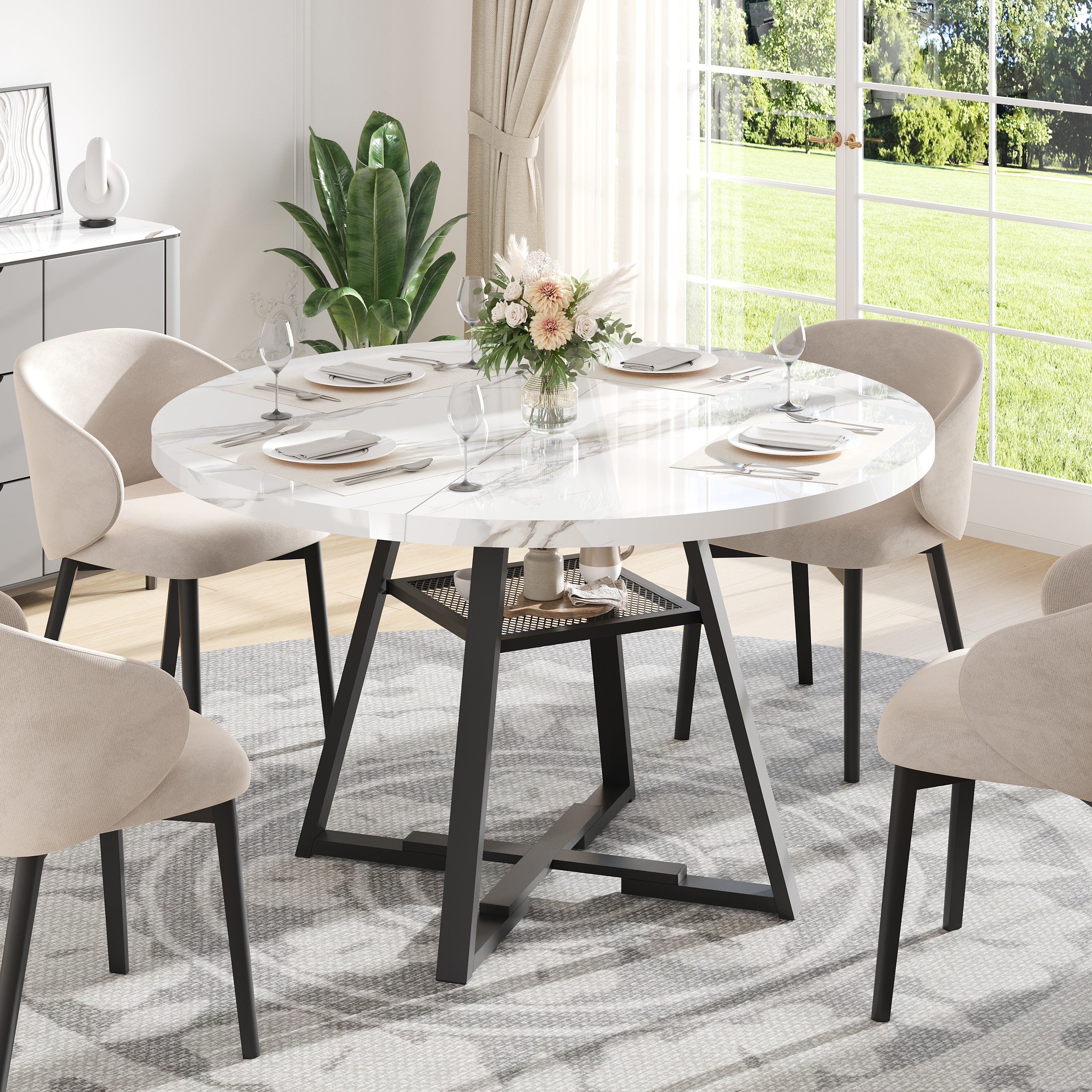 PAPROOS 43''Round Faux Marble Dining Table