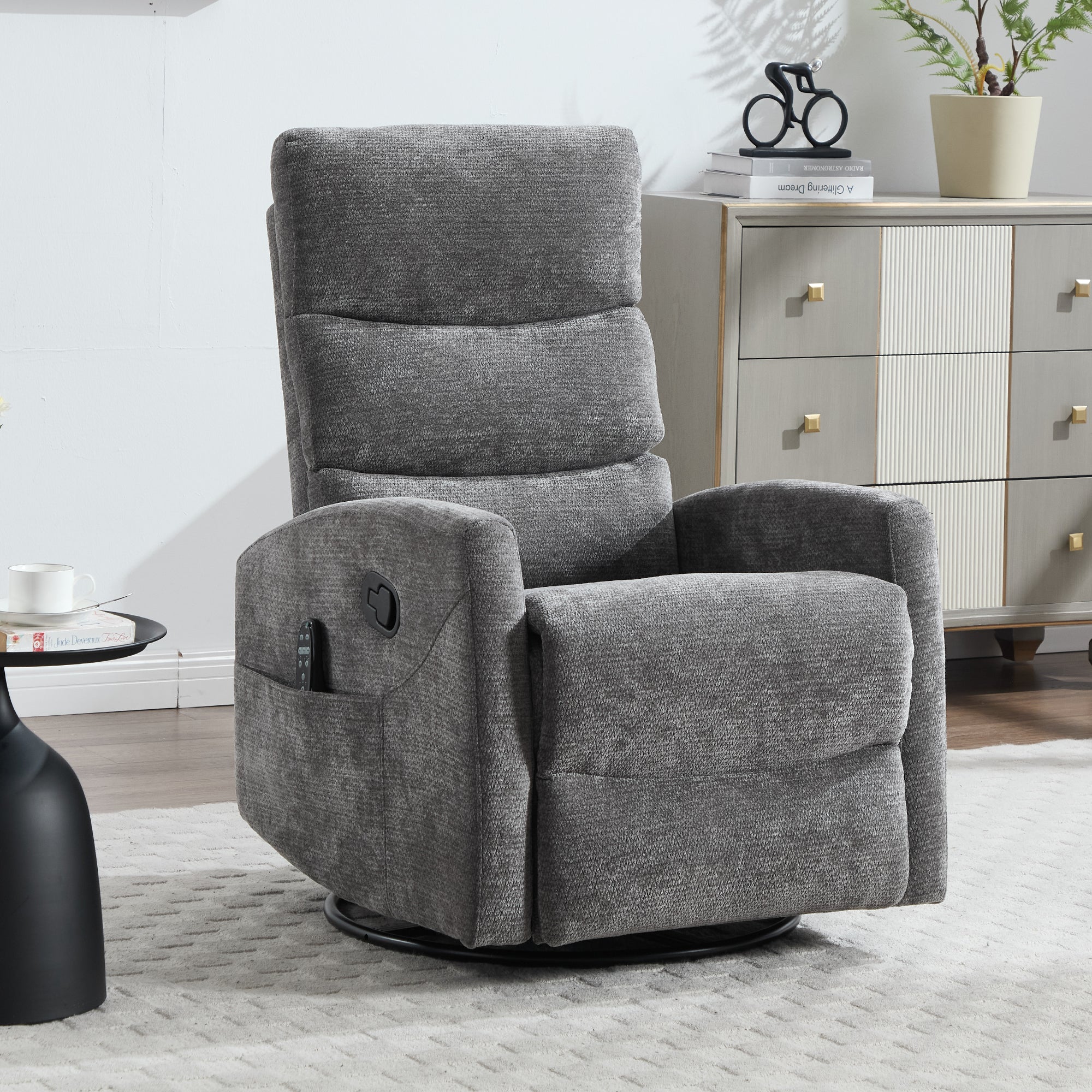 PAPROOS Recliner Chair with Massage and Heat, Fabric 360° Swivel Rocker Recliner, Rocking Chair for Nursery, Manual Recliner for Adults for Home Theater Living Room