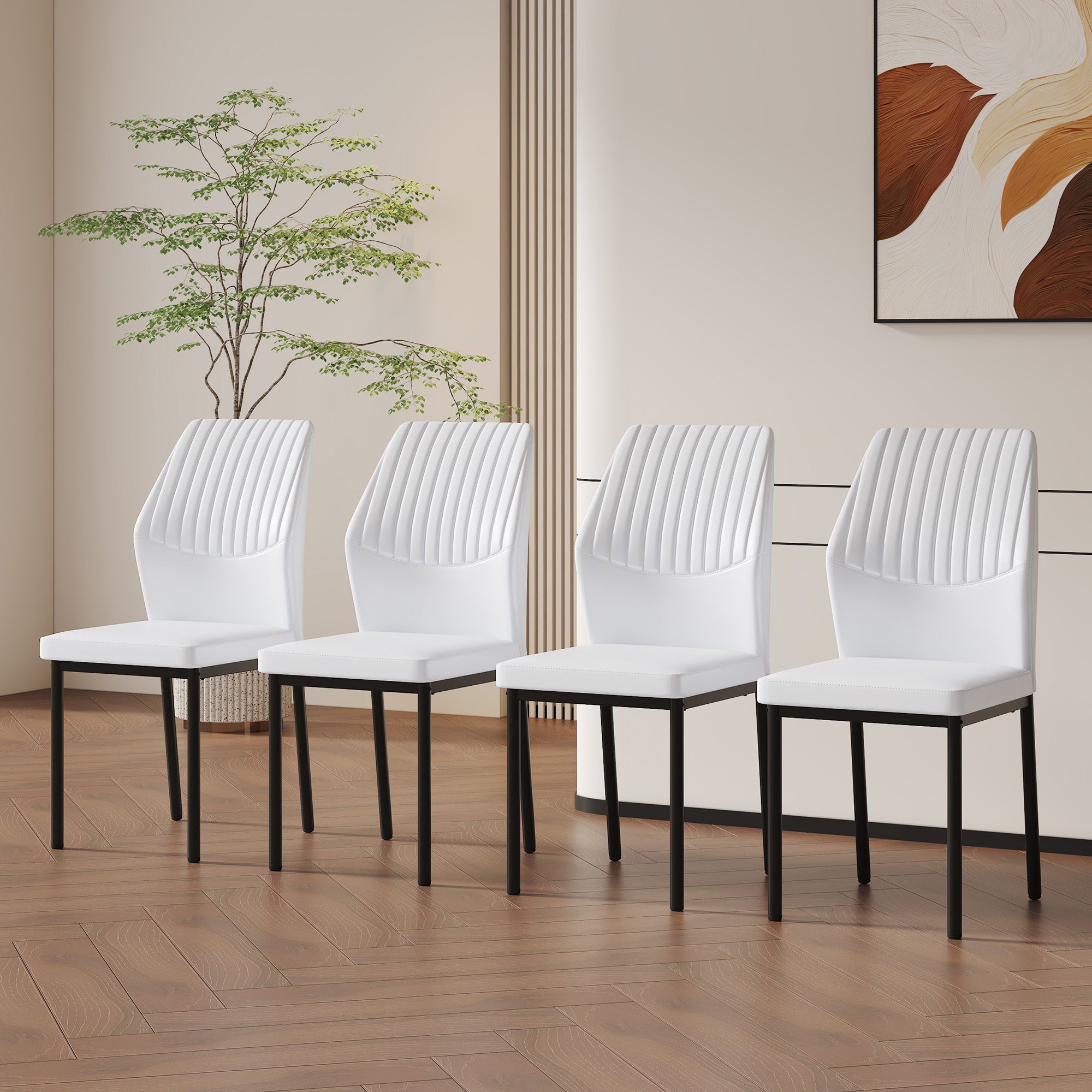 Dining Chairs Set of 4, Paproos PU Leather Upholstered Dining Chairs, Mid Century Accent Chair Side Chair with High Backrest and Metal Legs, Dining Kitchen Living Room