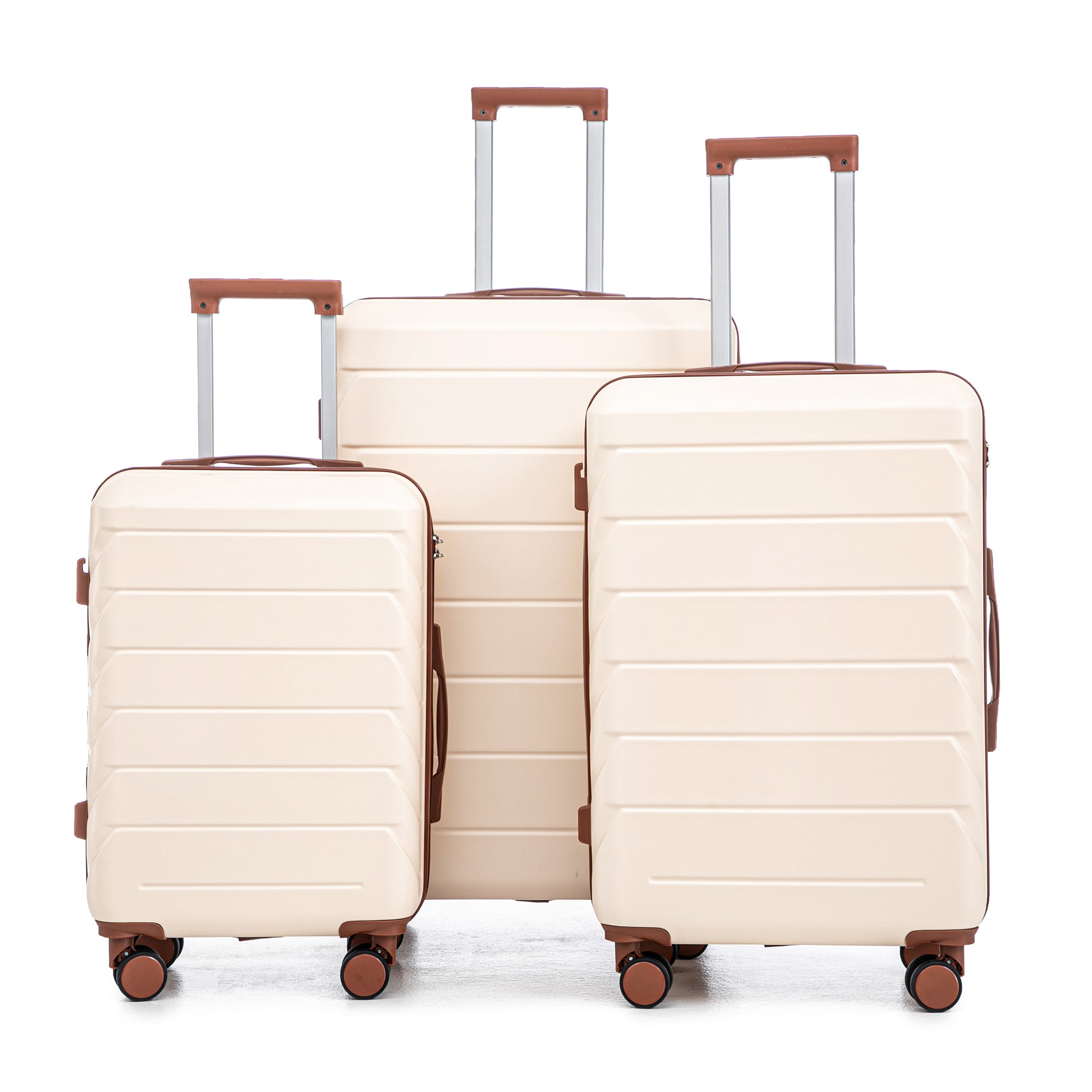 PAPROOS 3 Piece Luggage Set, ABS Carry-on Luggage Set with Spinner Wheels and TSA Lock, Lightweight Hardside Luggage, 20/24/28 Inch Rolling Suitcase Set for Travel Business Trip, Beige