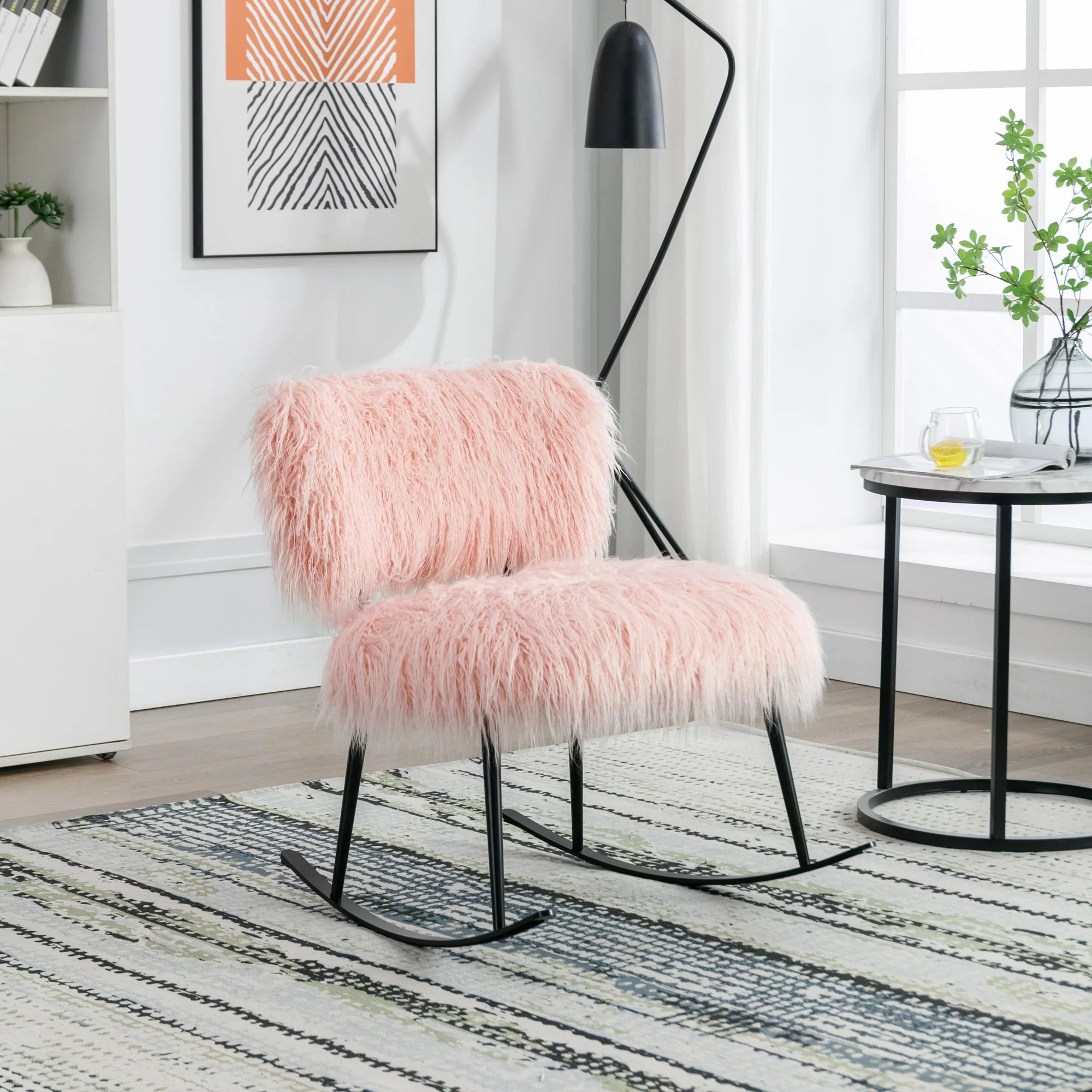 paproos Modern Velvet Nursery Rocking Chair, Accent Rocker Chair with High Backrest for Baby Nursery Kids, Accent Glider Rocker for Living Room Bedroom Playroom