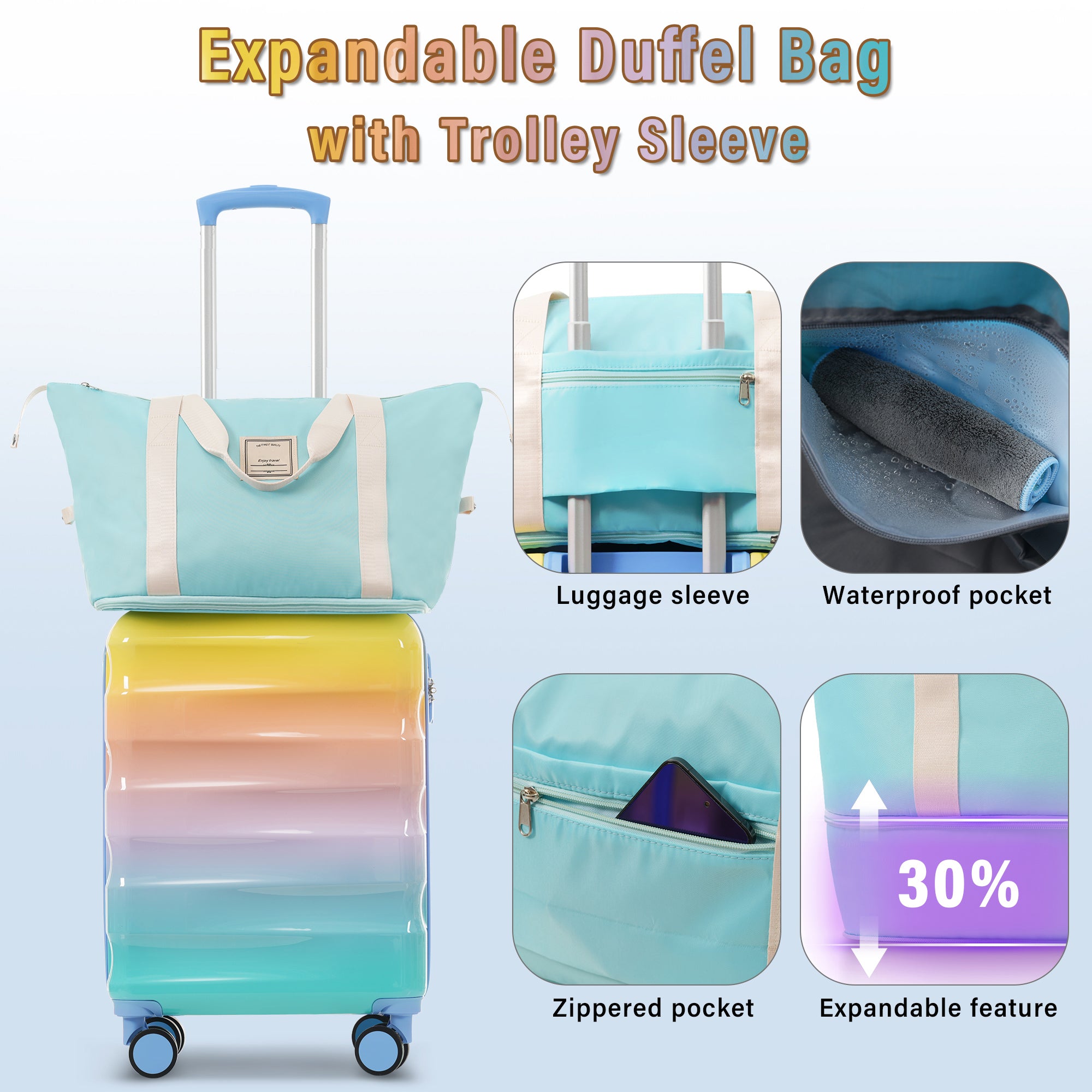 PAPROOS Luggage Sets 2 Piece Suitcase Set(14/20) Suitcase, Hardside Lightweight Kids Suitcase with Combination Lock, Carry-on Suitcase and Cosmetic Bag for Travel, Back to School, Blue Pink