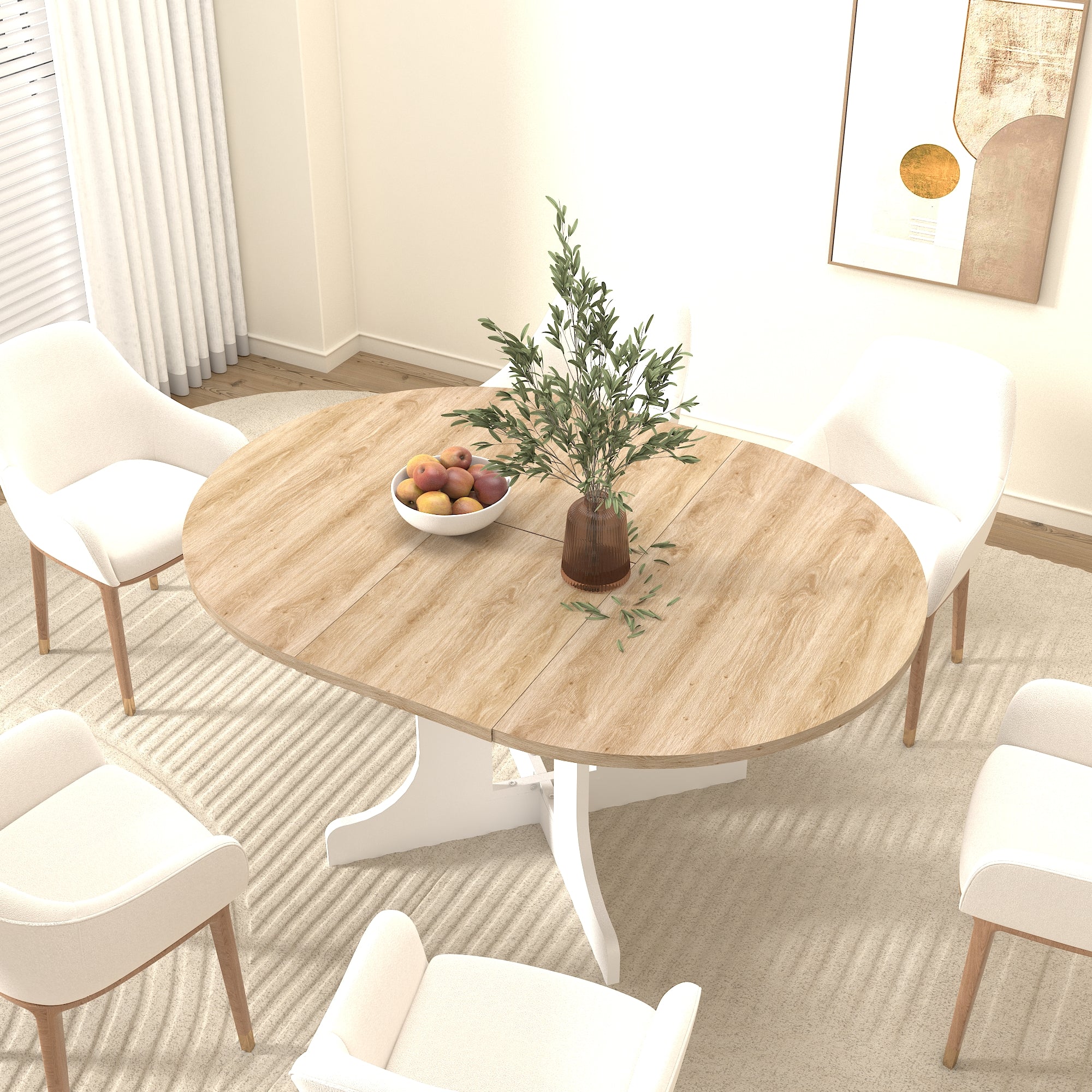 59" Extendable Dining Table for 4-6, Paproos Expandable Oval Dining Table, Kitchen Table, Modern Farmhouse Dining Room Table, Dinner Table for Small Spaces, Kitchen Living Room, White Oak(Obly Table)