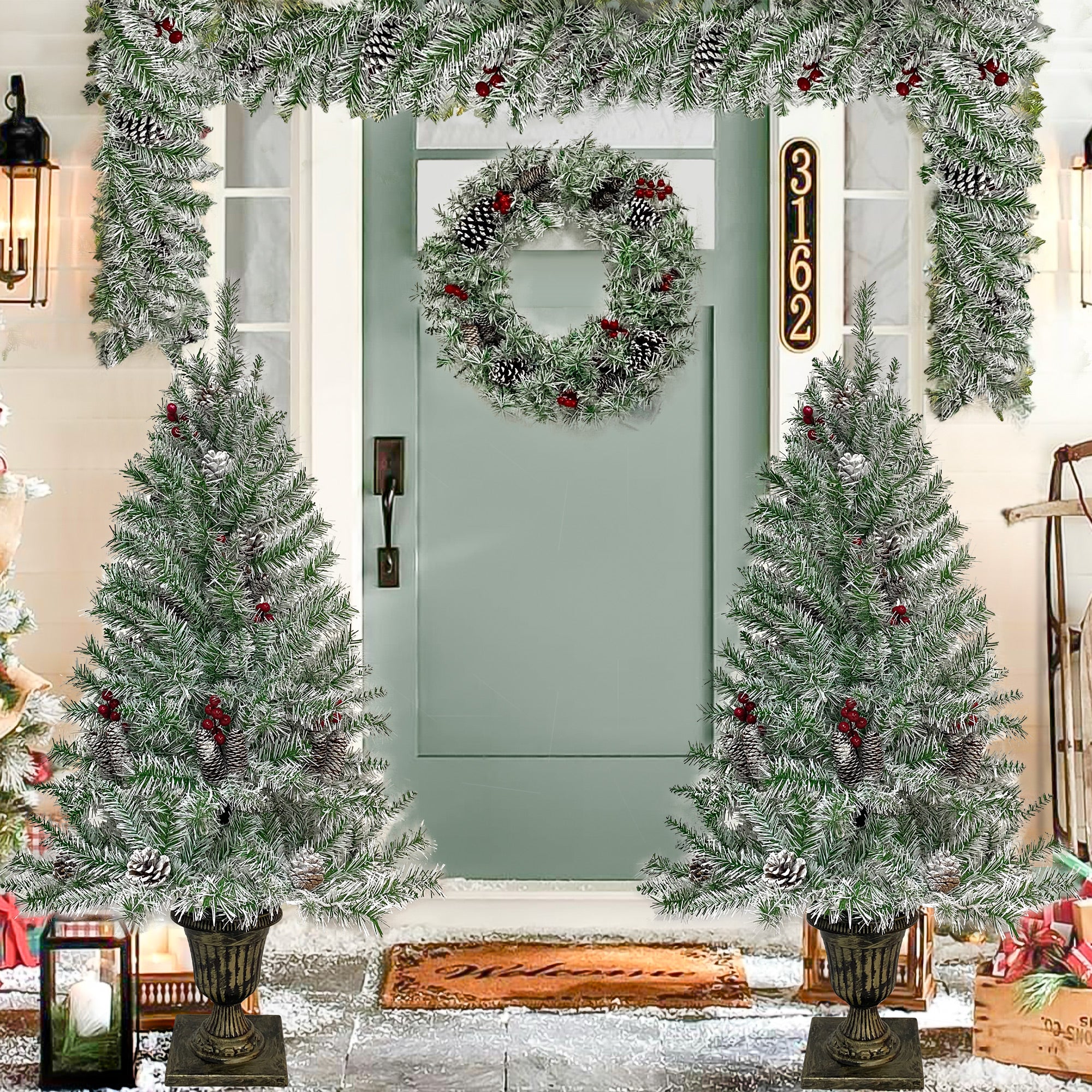PAPROOS Pre-lit Christmas Decoration 4-Piece Set