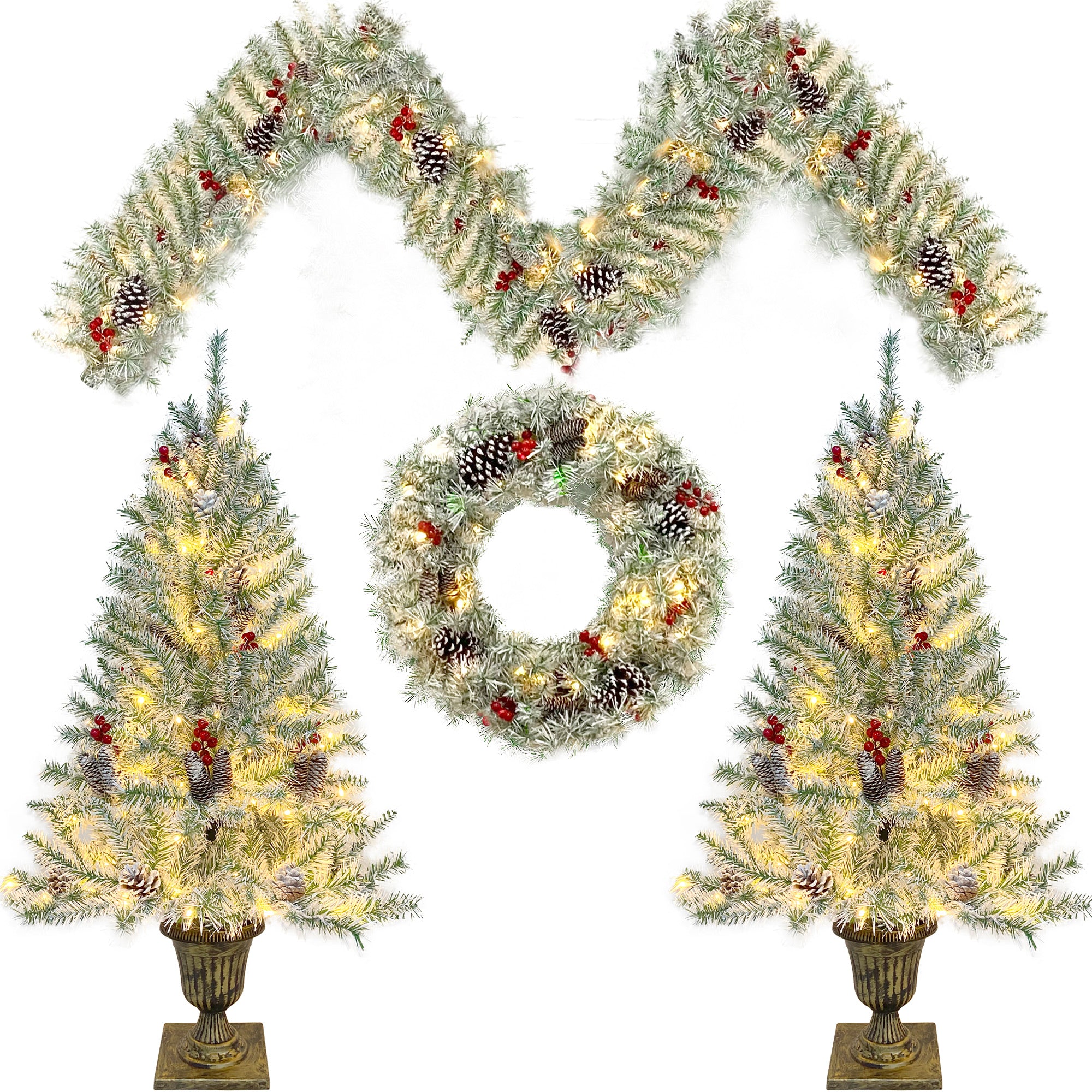 PAPROOS Pre-lit Christmas Decoration 4-Piece Set