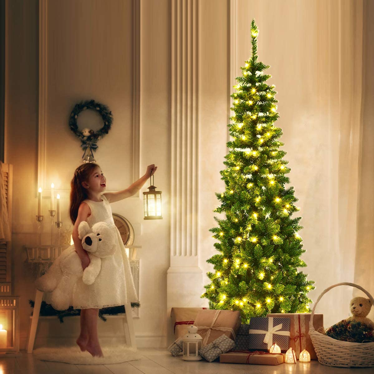 PAPROOS 7.5FT Pencil Christmas Tree
